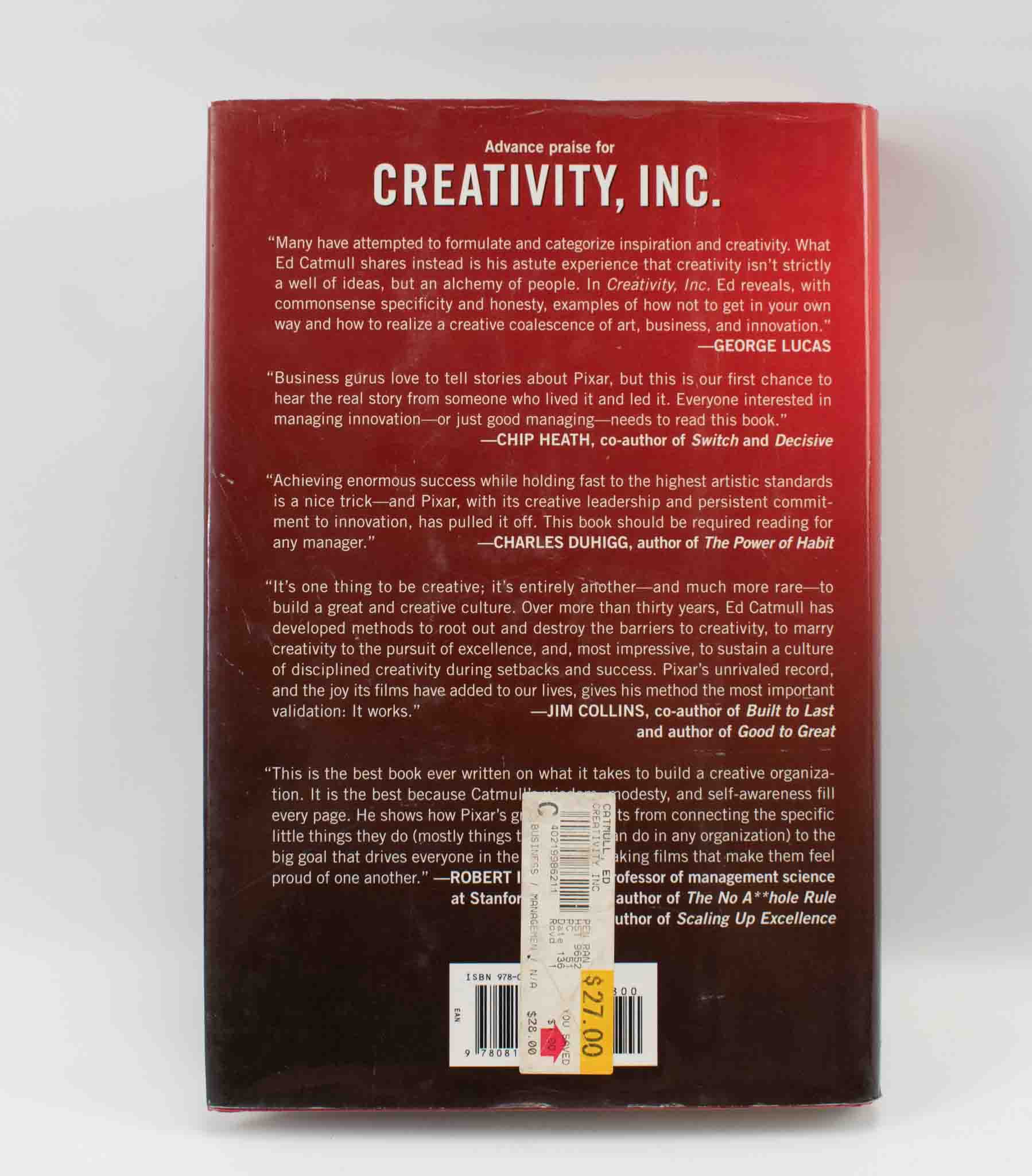 Creativity INC Ed Catmull Hardcover Ed Catmull Amy Wallace NY Best Seller Used 2016