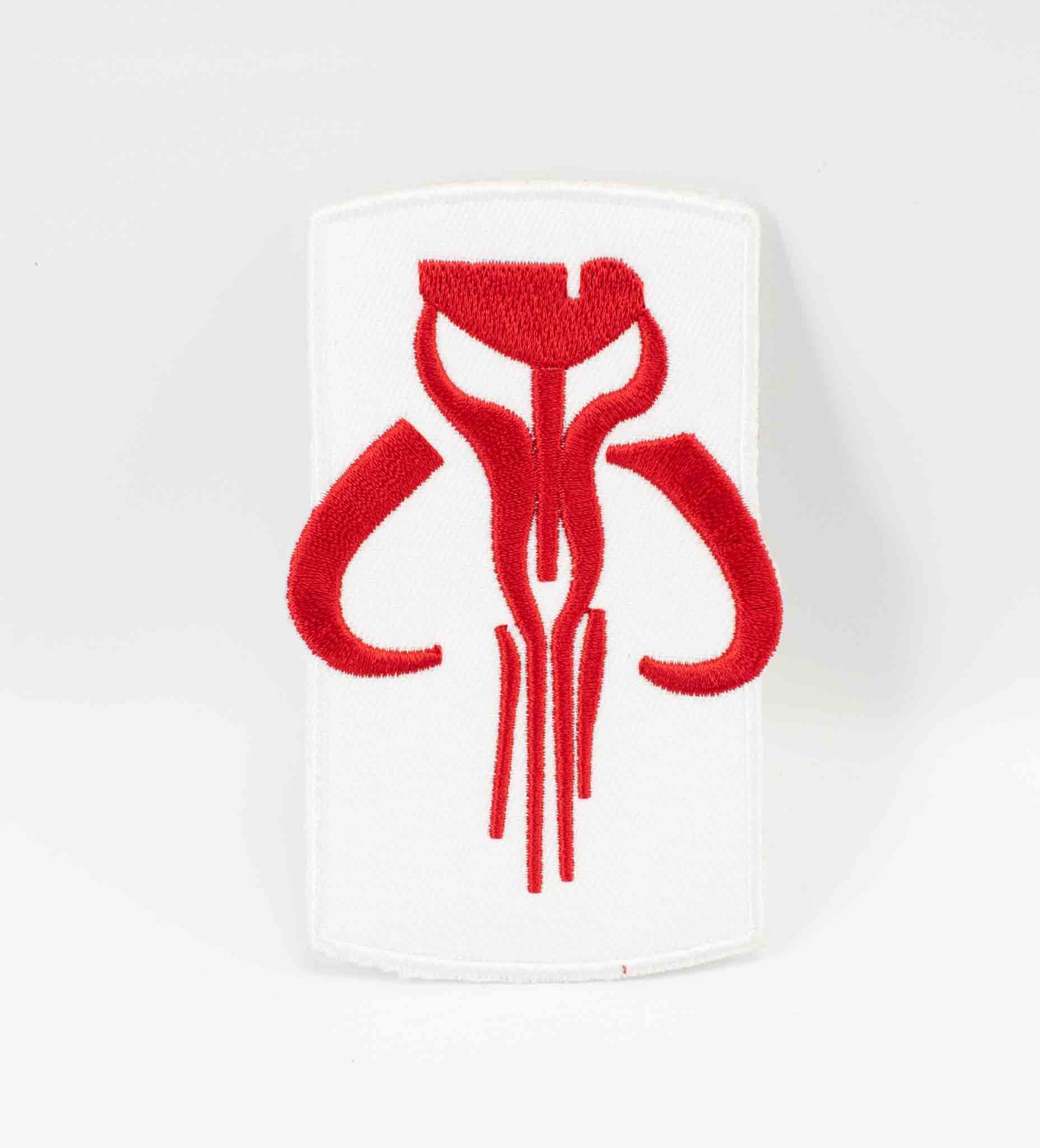Boba Fett Mythosaur Skull Patch Iron on Bounty Hunter Red & White 3x2 Star Wars