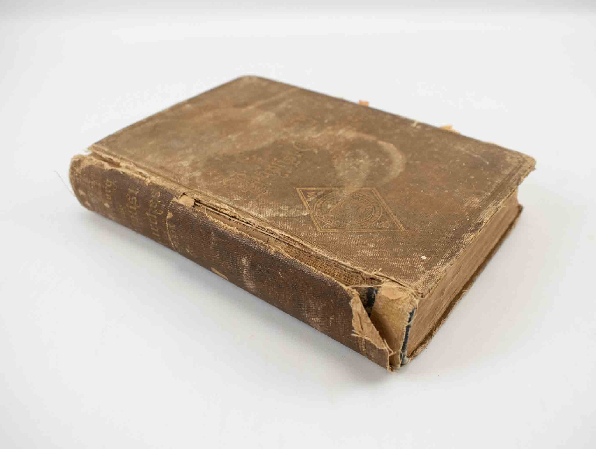 Old Bible Hardcover Bible 1902 Vintage Torn Damaged Brown Christianity Bible Book