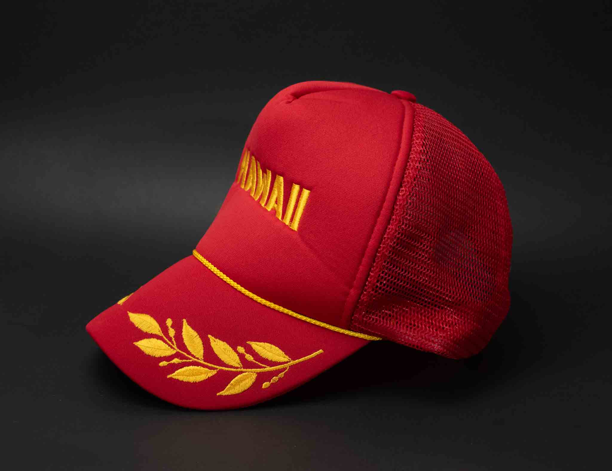 Vintage Hawaii Red Vintage Trucker Hat Snap Back Hawaiian Headwear