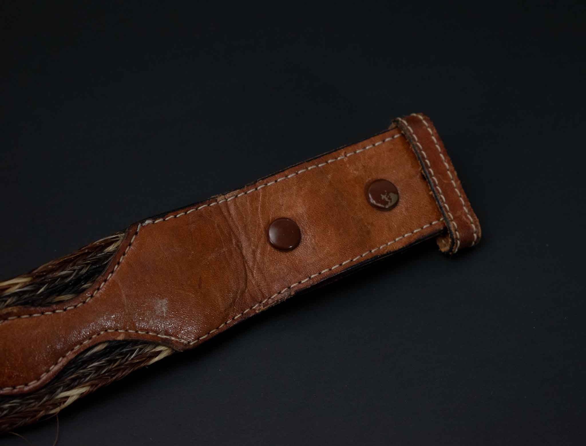 Leather Belt Hand Made No Buckle Brown Used Size 28 Belt