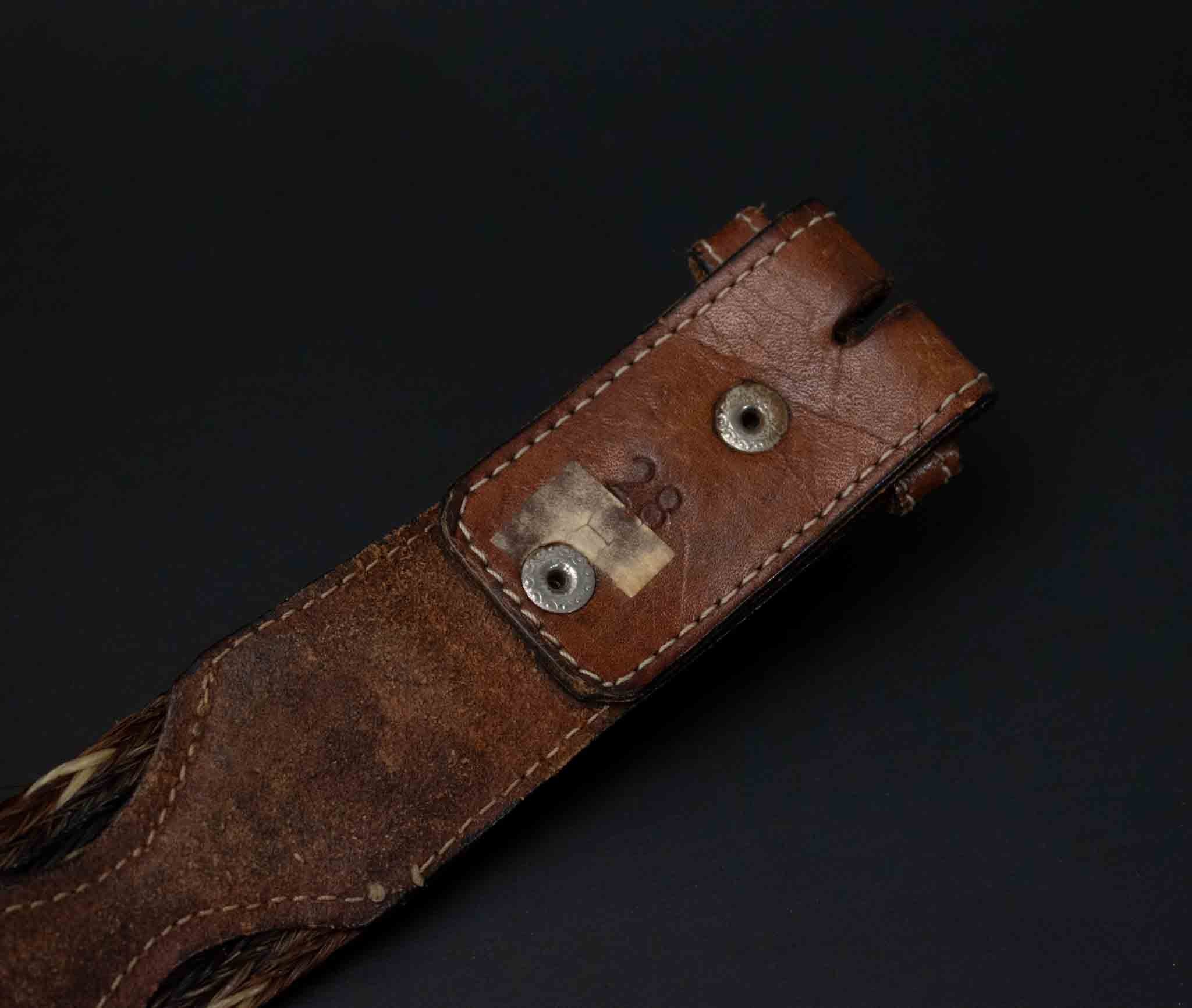 Leather Belt Hand Made No Buckle Brown Used Size 28 Belt
