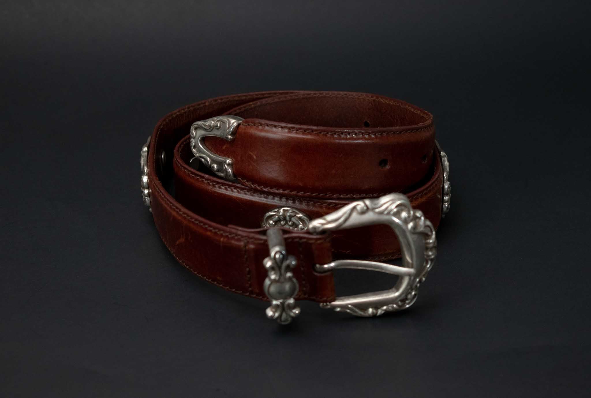 Fossil Leather Belt Brown Female Country Western Farm Style Silver Buckle Medium