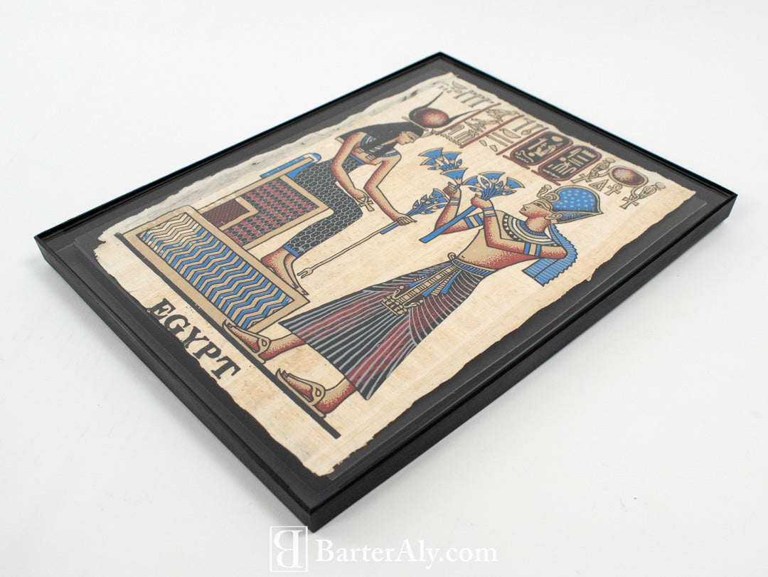 Papyrus Egyptian Artwork Framed Set 2 Hand Painted Colored