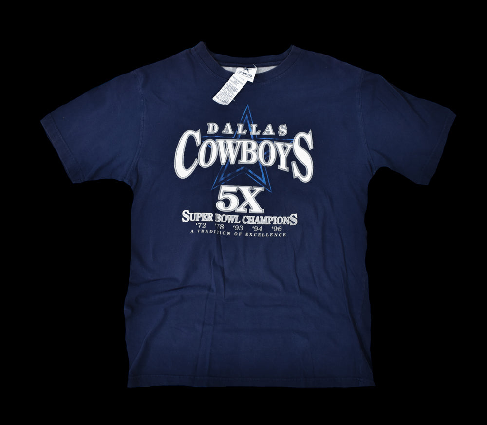 Dallas Cowboys Football T-Shirt NFL Medium Mens Blue Authentic 5x Champs