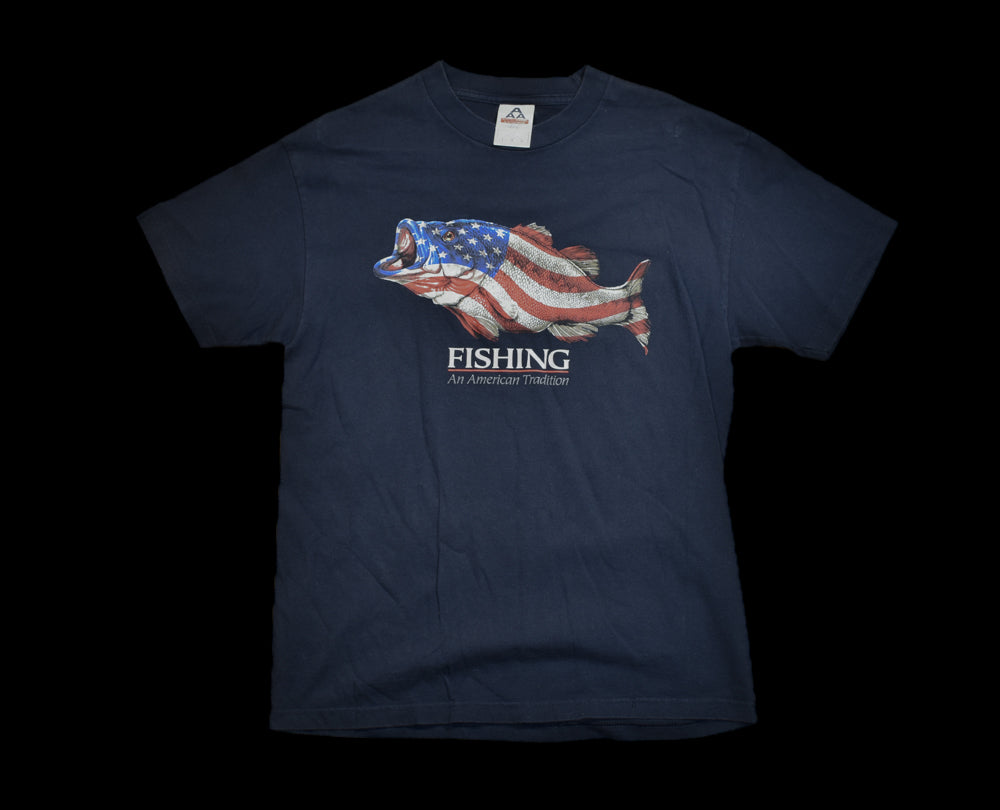 Fishing American Tradition T-Shirt Used Large Mens Adult Short Sleeve
