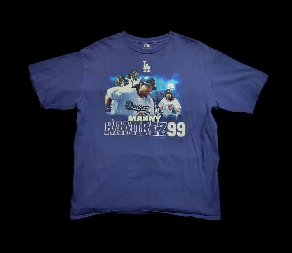LA Dodgers Manny Ramirez 99 MLB Baseball Men's T-Shirt Large Blue Used
