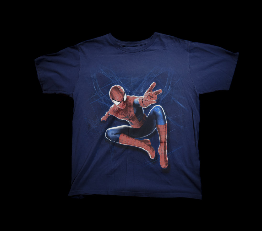 Spiderman T-Shirt Large Disney Store Blue Adult Men's Short Sleeve Used Authentic