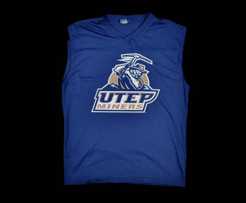 Utep Mens Cut Off Jersey Miners Blue Used Jersey