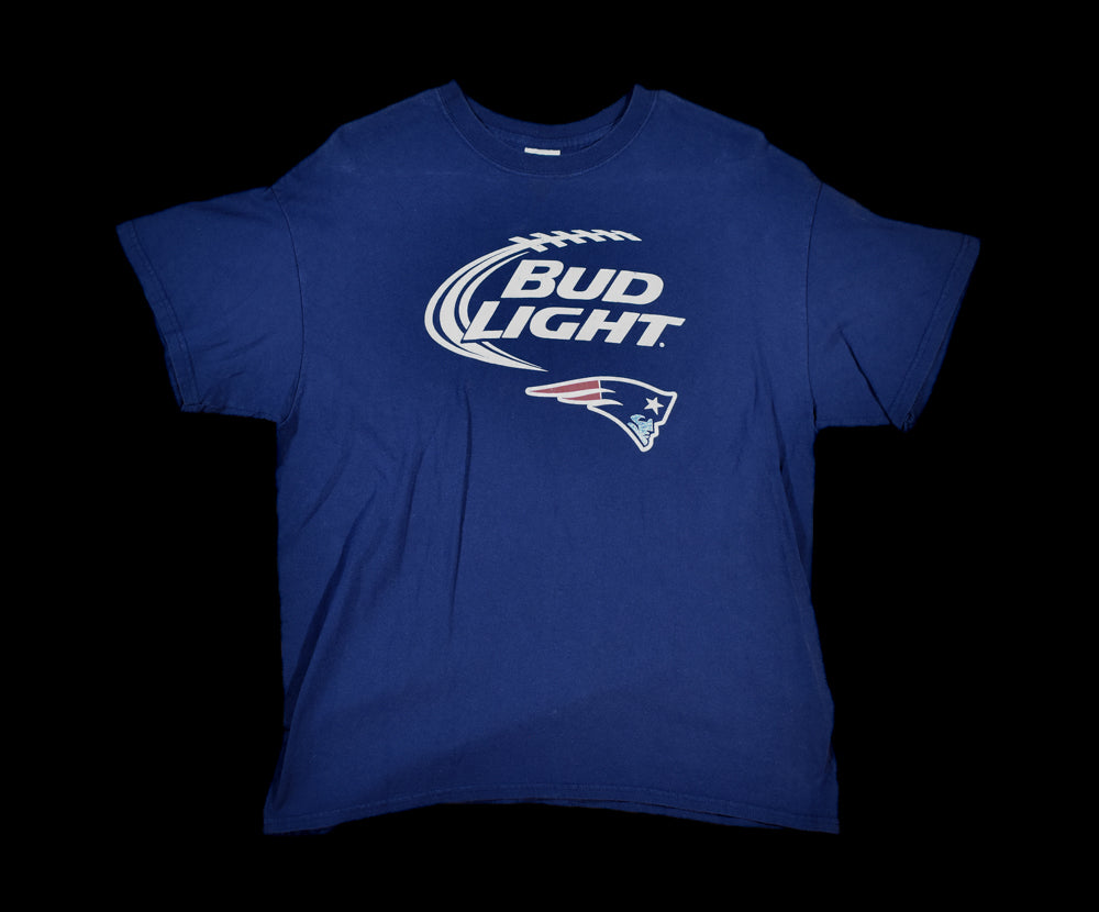 New England Patriot Bud light t shirt mens large Blue used tee Large Used