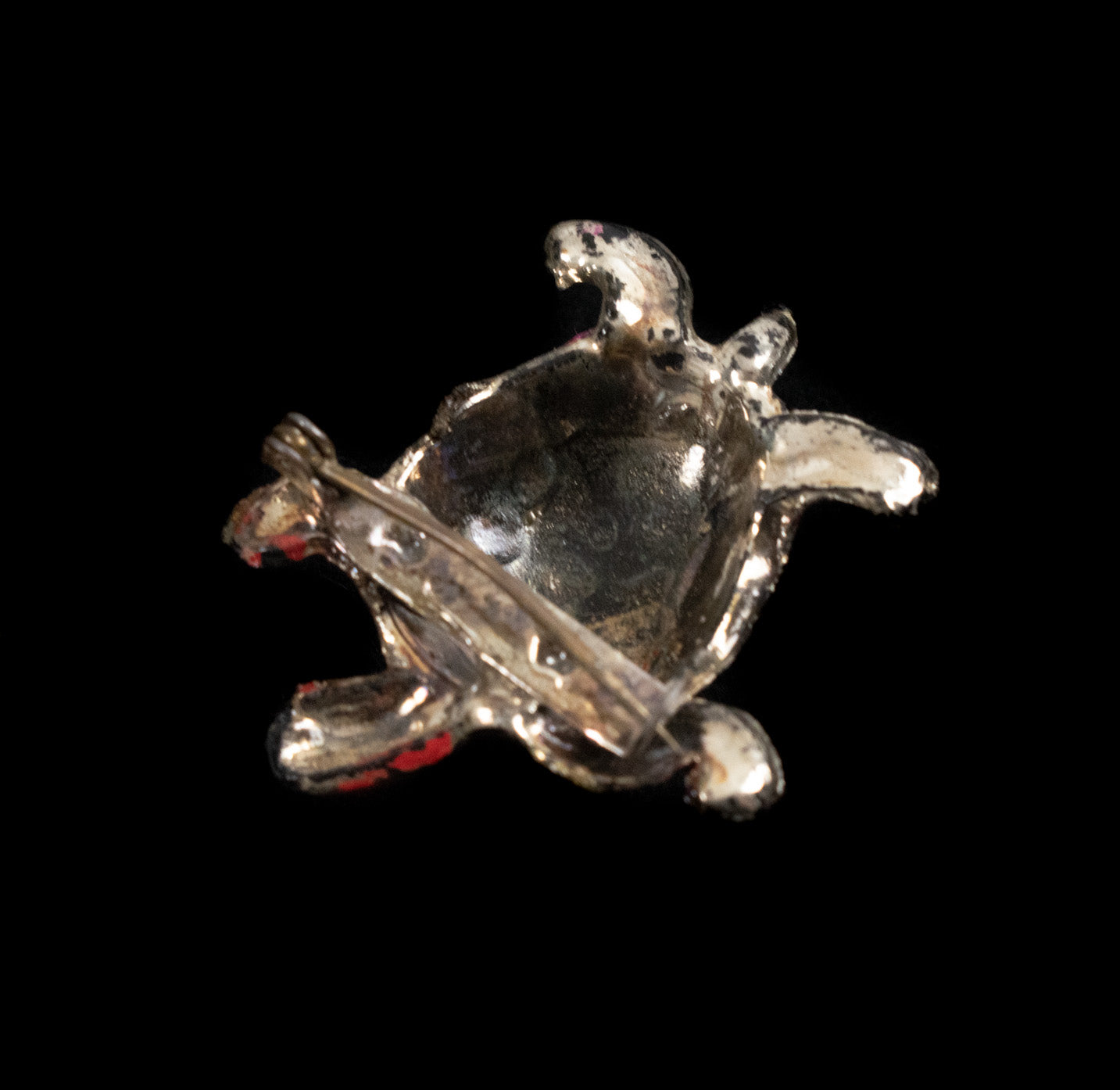Turtle Pin Vintage Pin Used Red and Silver Turtle Pin