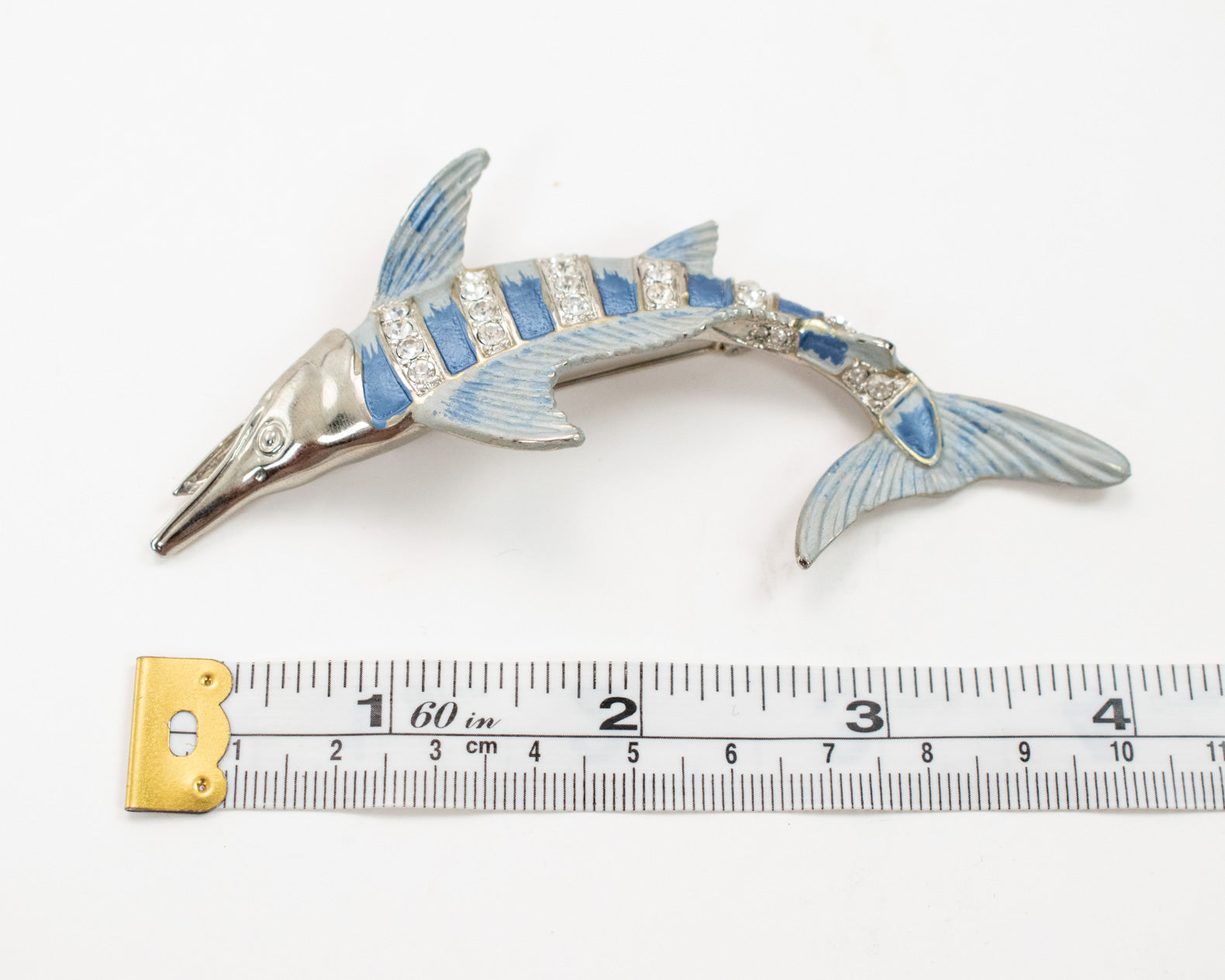 Brooch Pin Collectible Vintage Pin Used Sword Fish 4 Inch Blue and silver