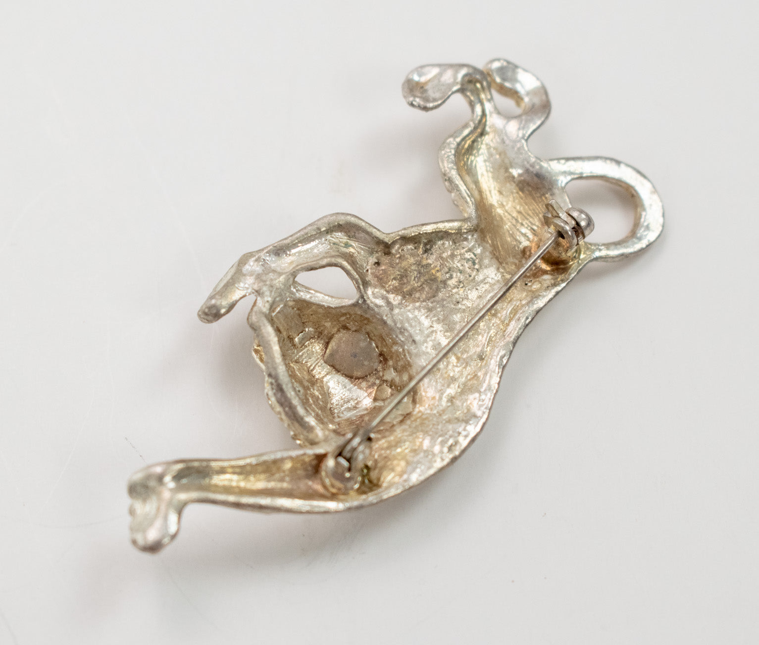 Vintage 90s Jordache Silver Tone Jaguar Cat Brooch Pin Jewelry Used