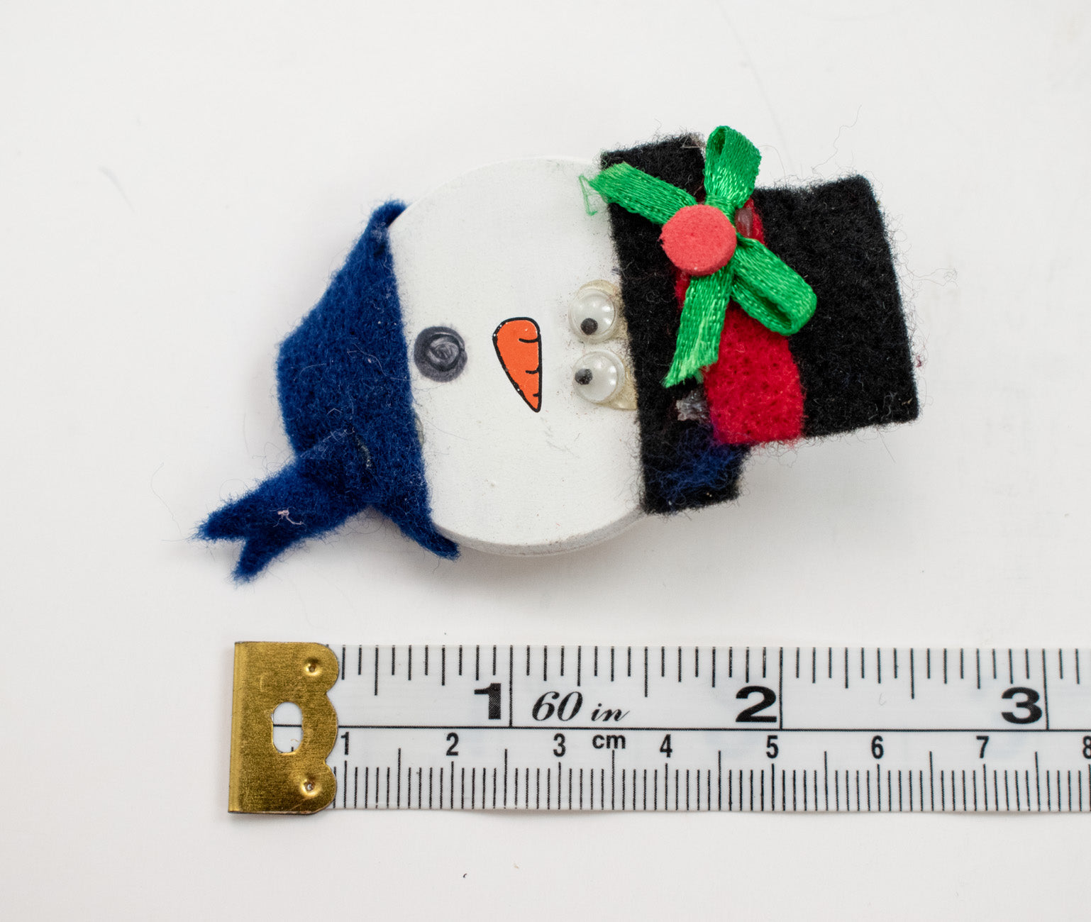 Snow man pin wood hand made sweater pin used 1 and a half inches.