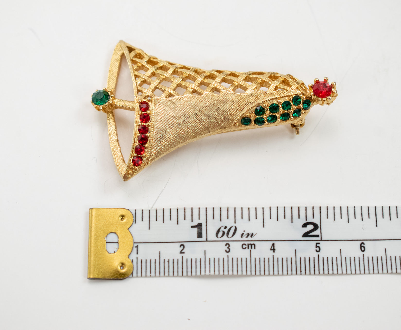 Brooch Pin 2 inch Christmas Bell Holiday Collectible Pin Used B.J Authentic Gold