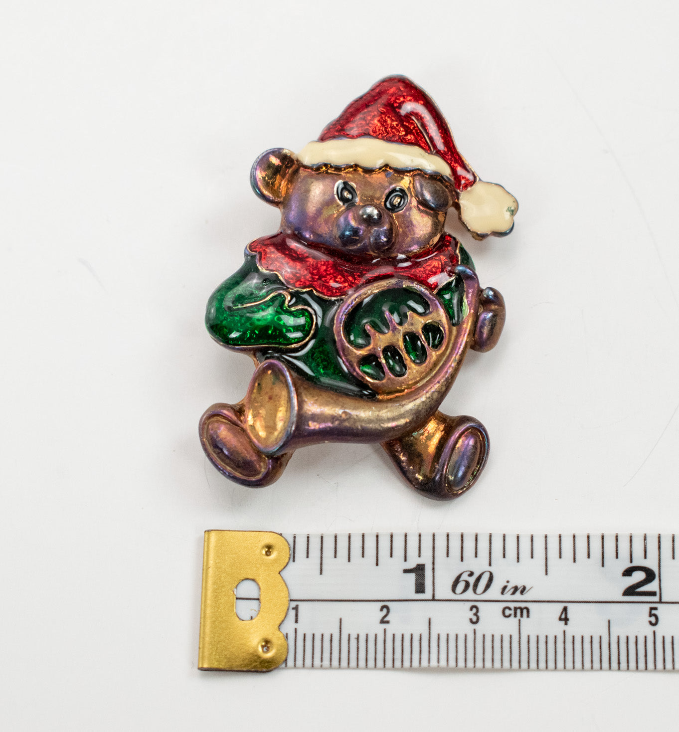 Brooch Pin Christmas Bear Holiday Pin Red green white musical bear vintage used