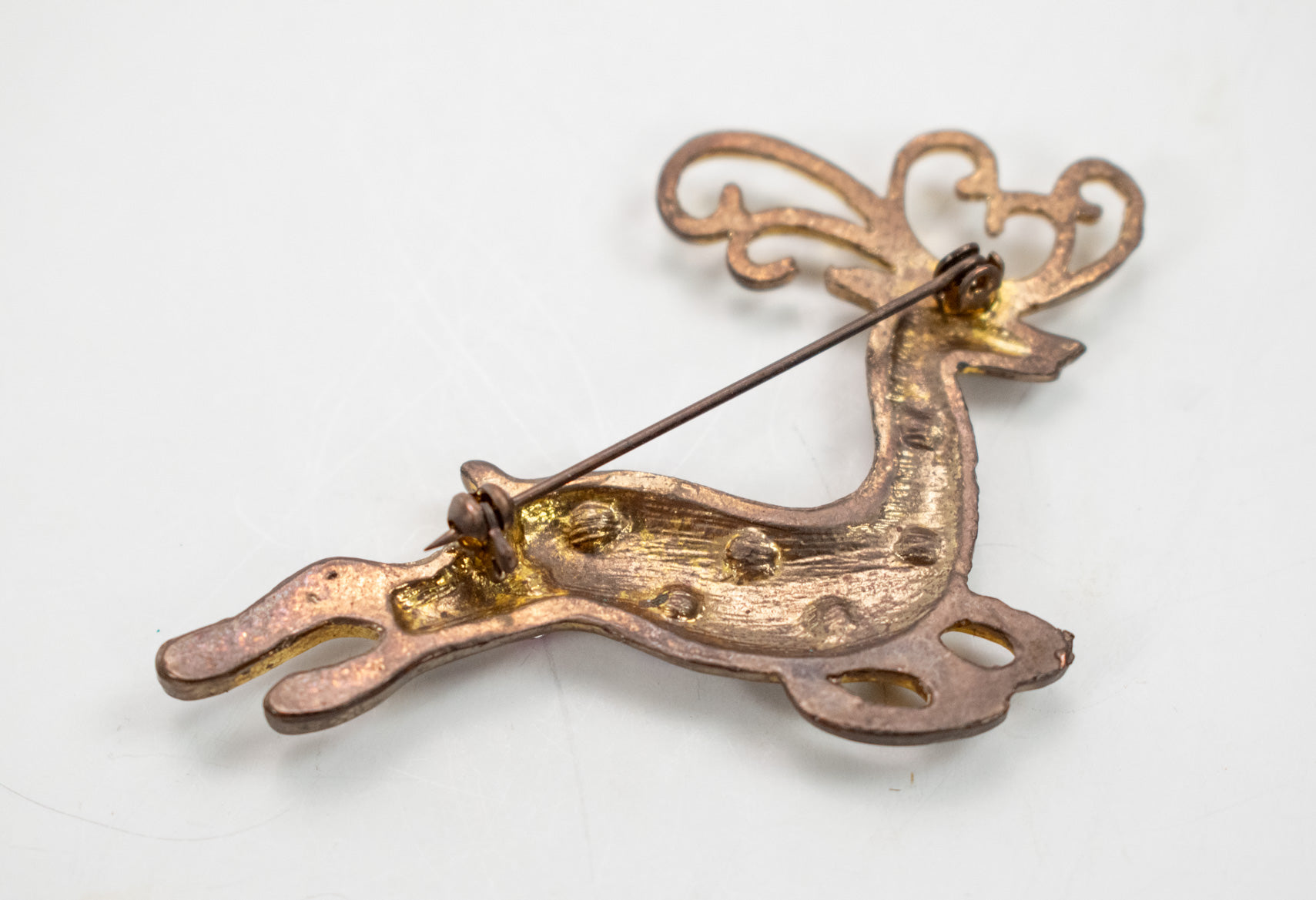Brooch Pin Christmas holiday pin gold Reindeer Decretive stones used