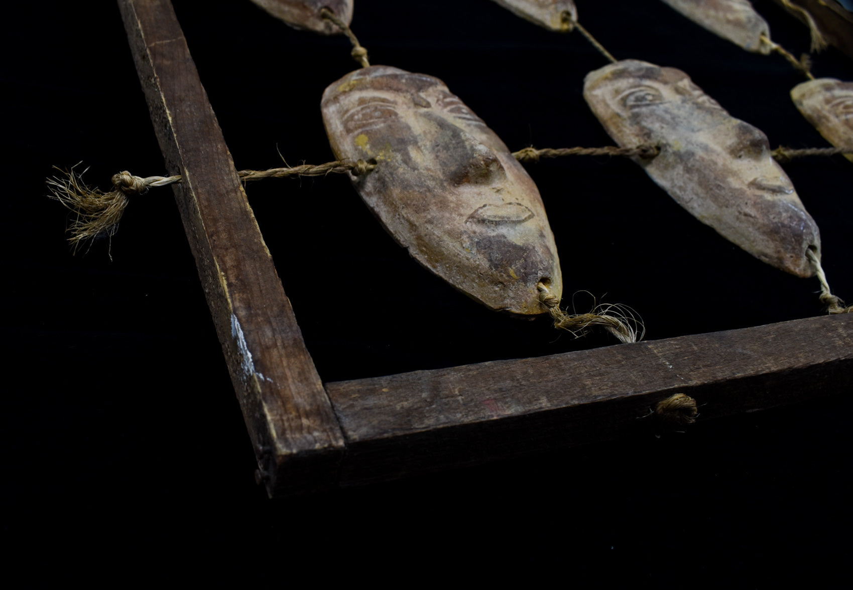 Clay Face Native Wood Rope Display Vintage Hand Made Tiki Native Handmade Decorative Piece