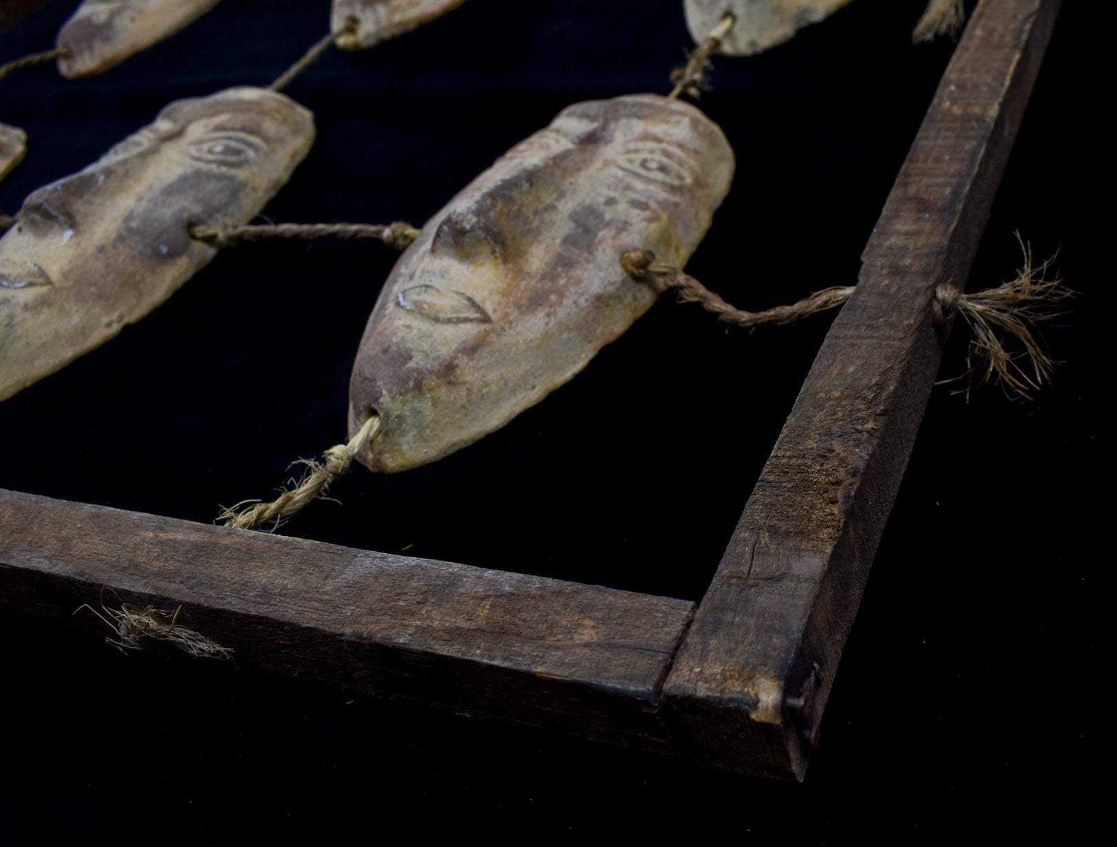 Clay Face Native Wood Rope Display Vintage Hand Made Tiki Native Handmade Decorative Piece