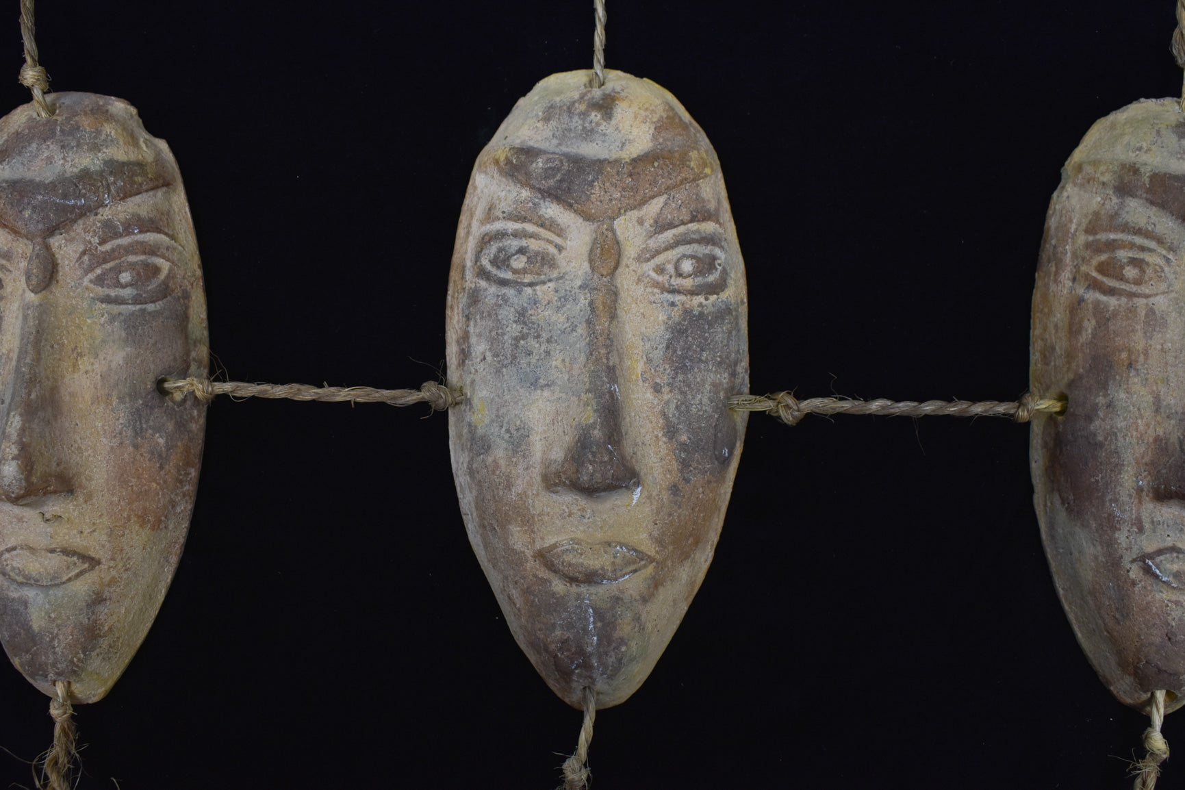 Clay Face Native Wood Rope Display Vintage Hand Made Tiki Native Handmade Decorative Piece