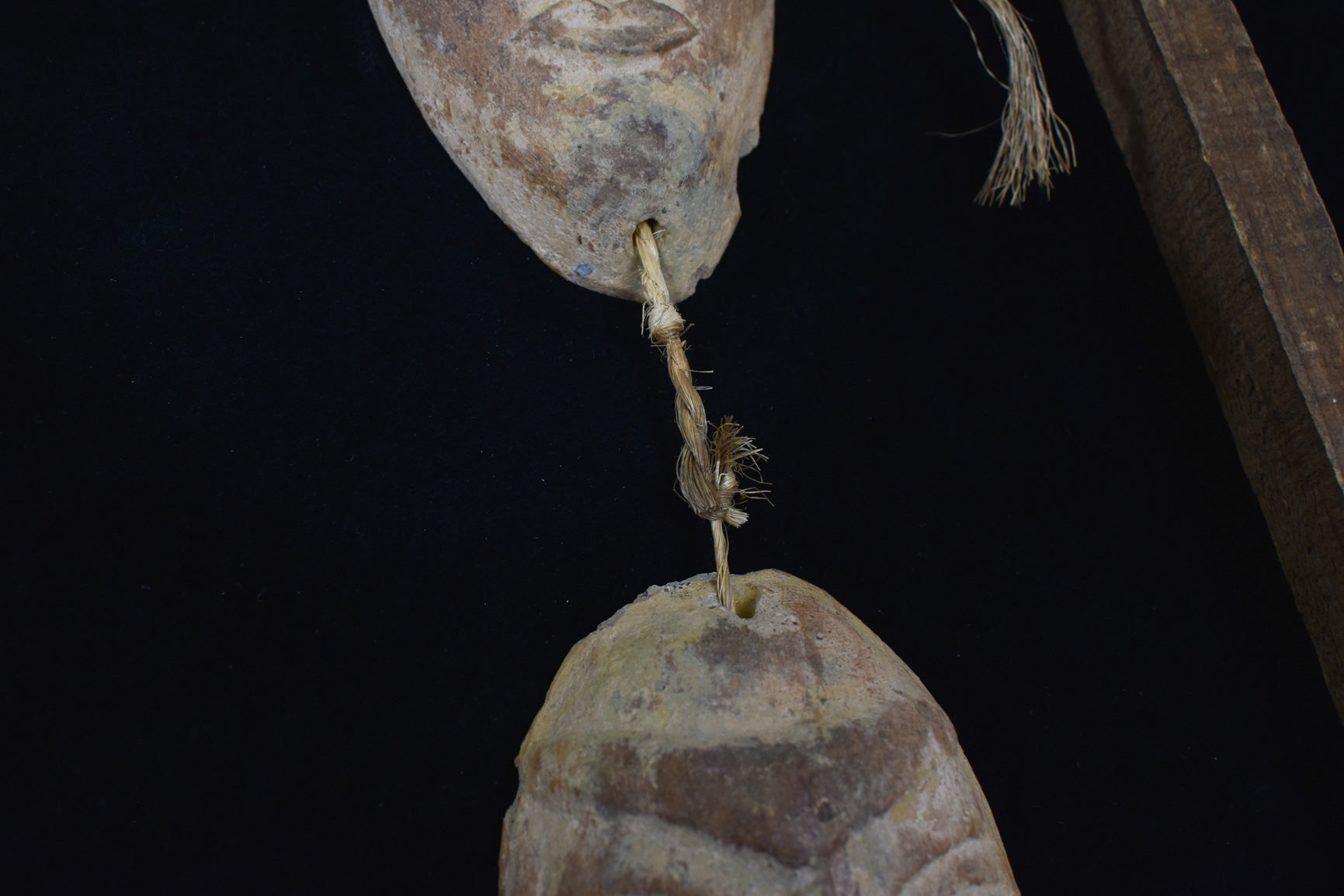 Clay Face Native Wood Rope Display Vintage Hand Made Tiki Native Handmade Decorative Piece