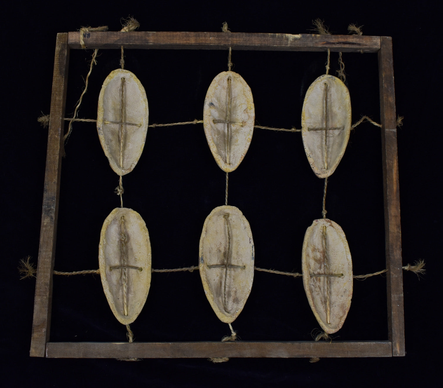 Clay Face Native Wood Rope Display Vintage Hand Made Tiki Native Handmade Decorative Piece