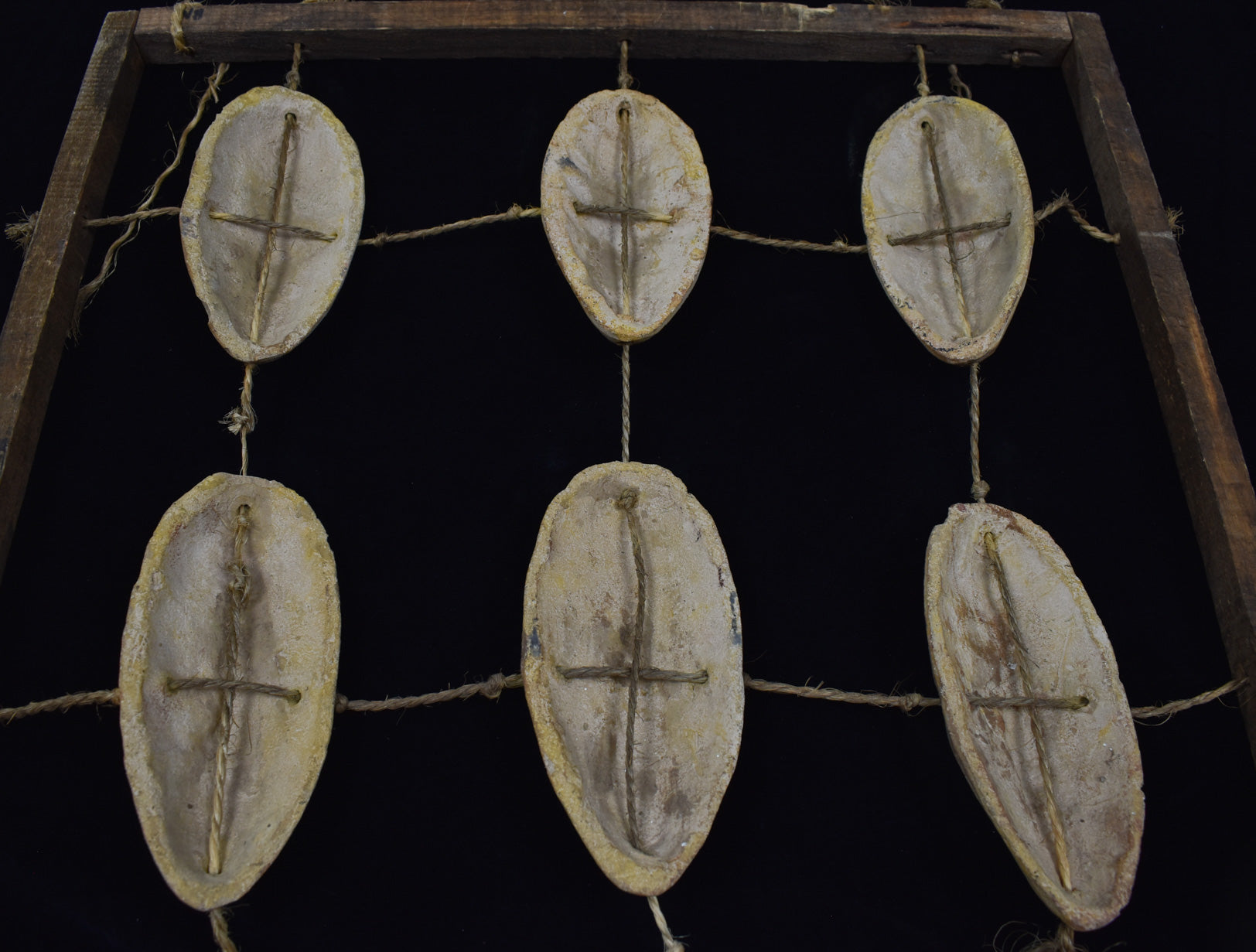 Clay Face Native Wood Rope Display Vintage Hand Made Tiki Native Handmade Decorative Piece