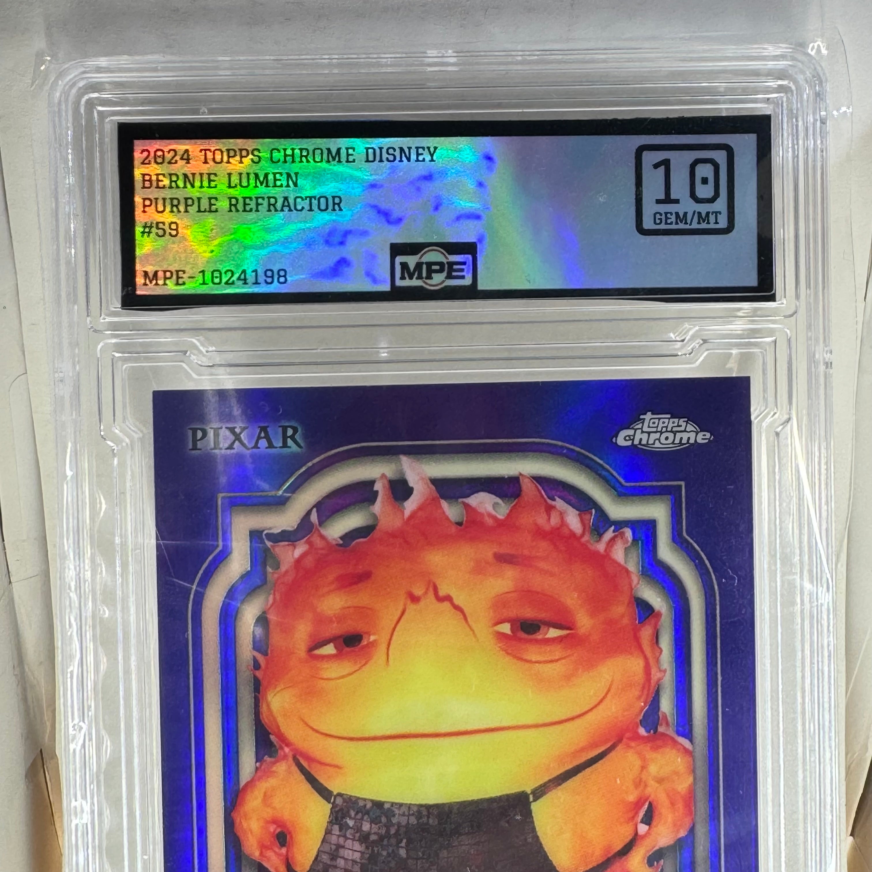 Topps Chrome Disney 2024 bernie lumen purple refractor /199 gem mint 10