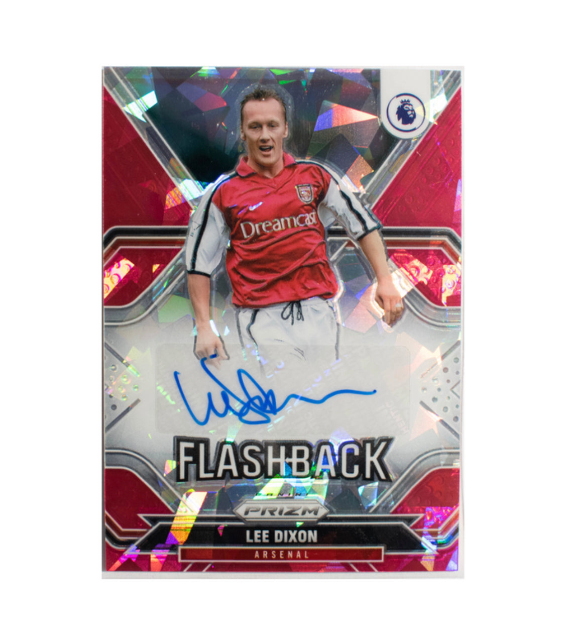 Lee Dixon FB-LD Panini Prizm Premier League 2021 22 Flashback Pink ICE Auto