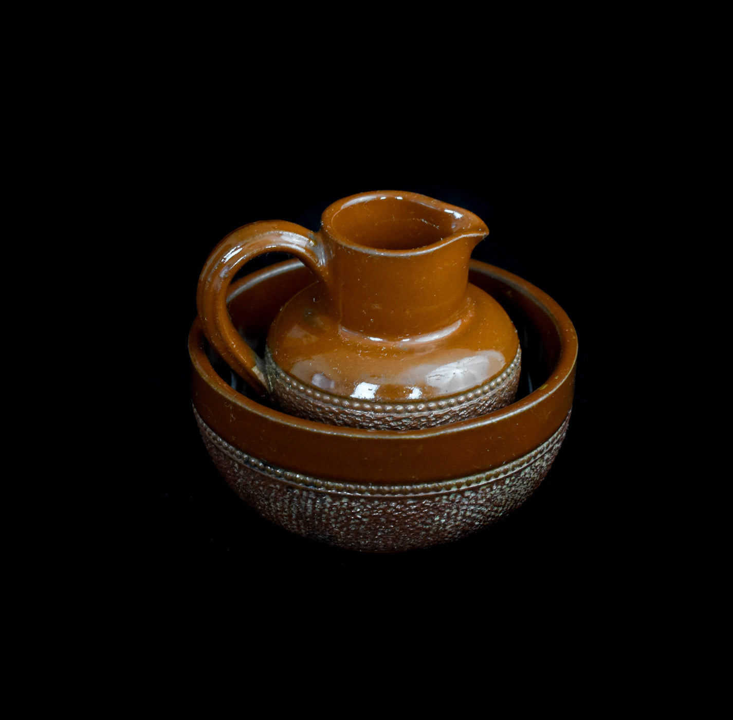Jug and Bowl Brown Glazed Stoneware