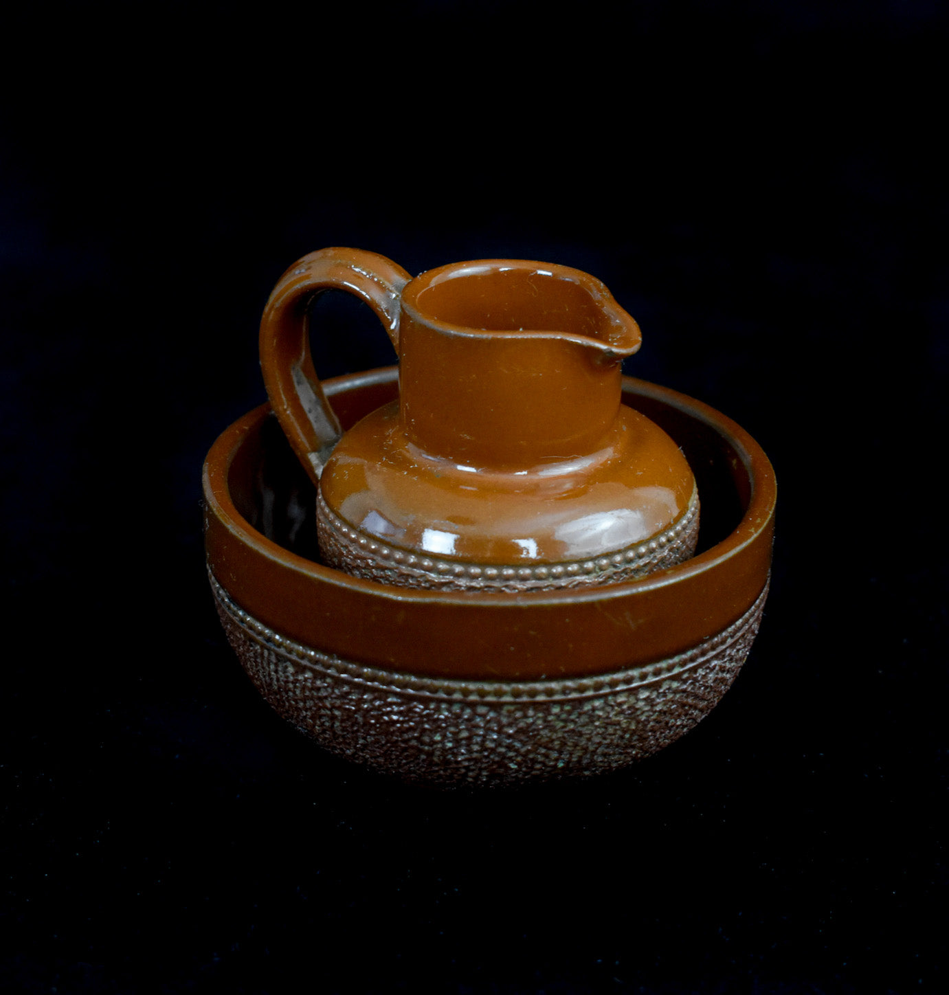 Jug and Bowl Brown Glazed Stoneware