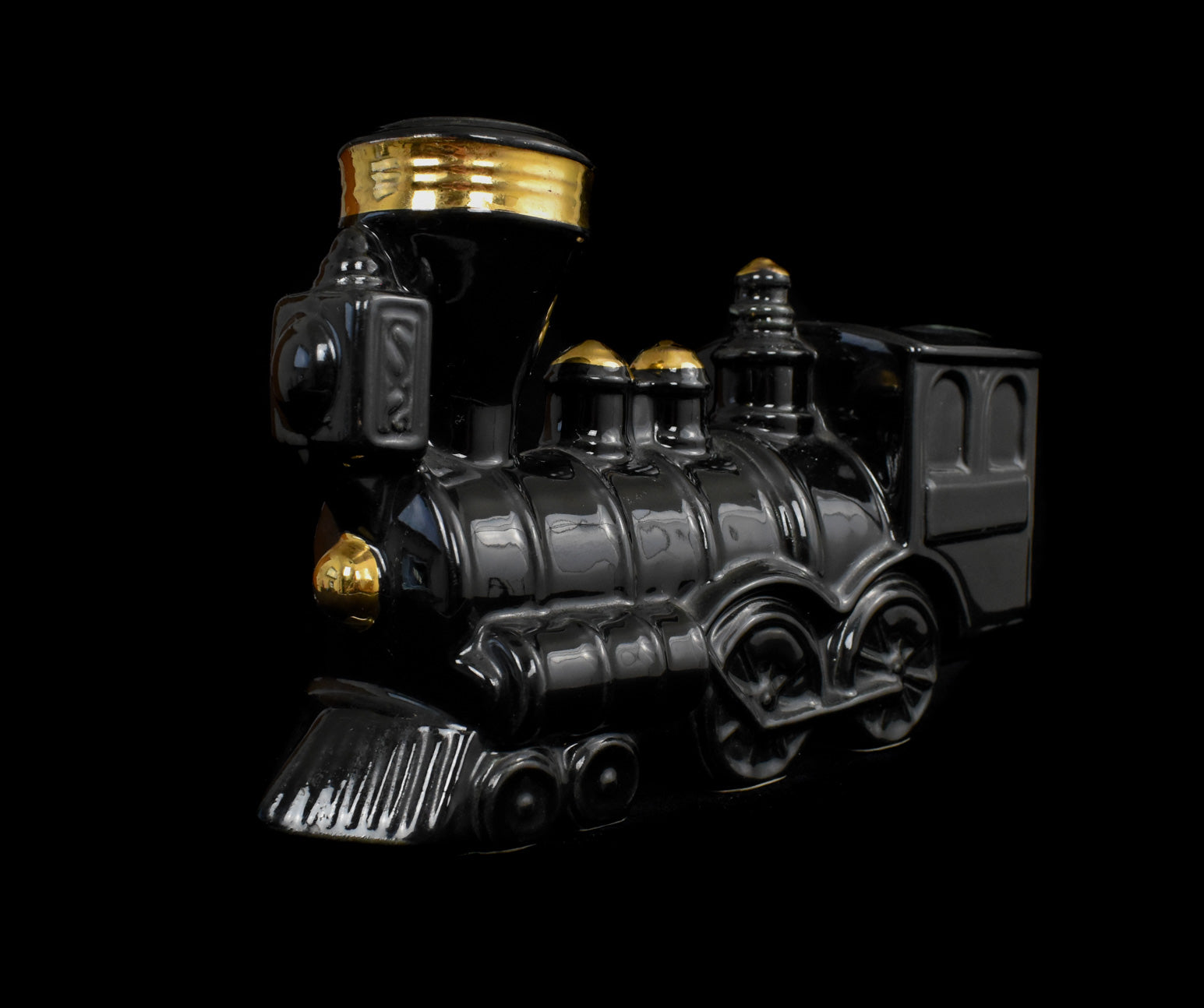 Black Train Ceramic Locomotive Planter Train Black and Gold Used