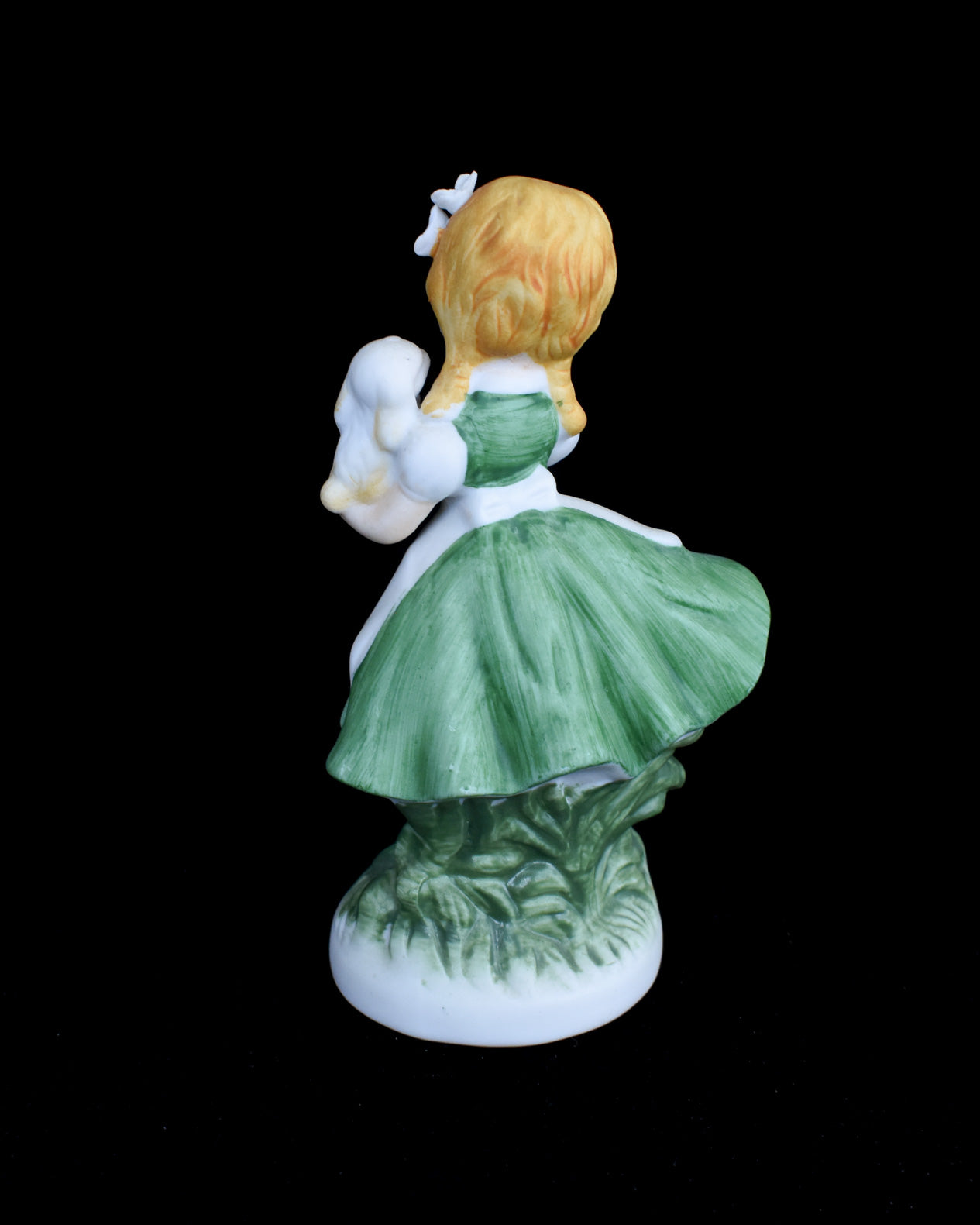 Vintage Napcoware Figurine Girl in Green & White Dress Holding Puppy C-8613 NICE
