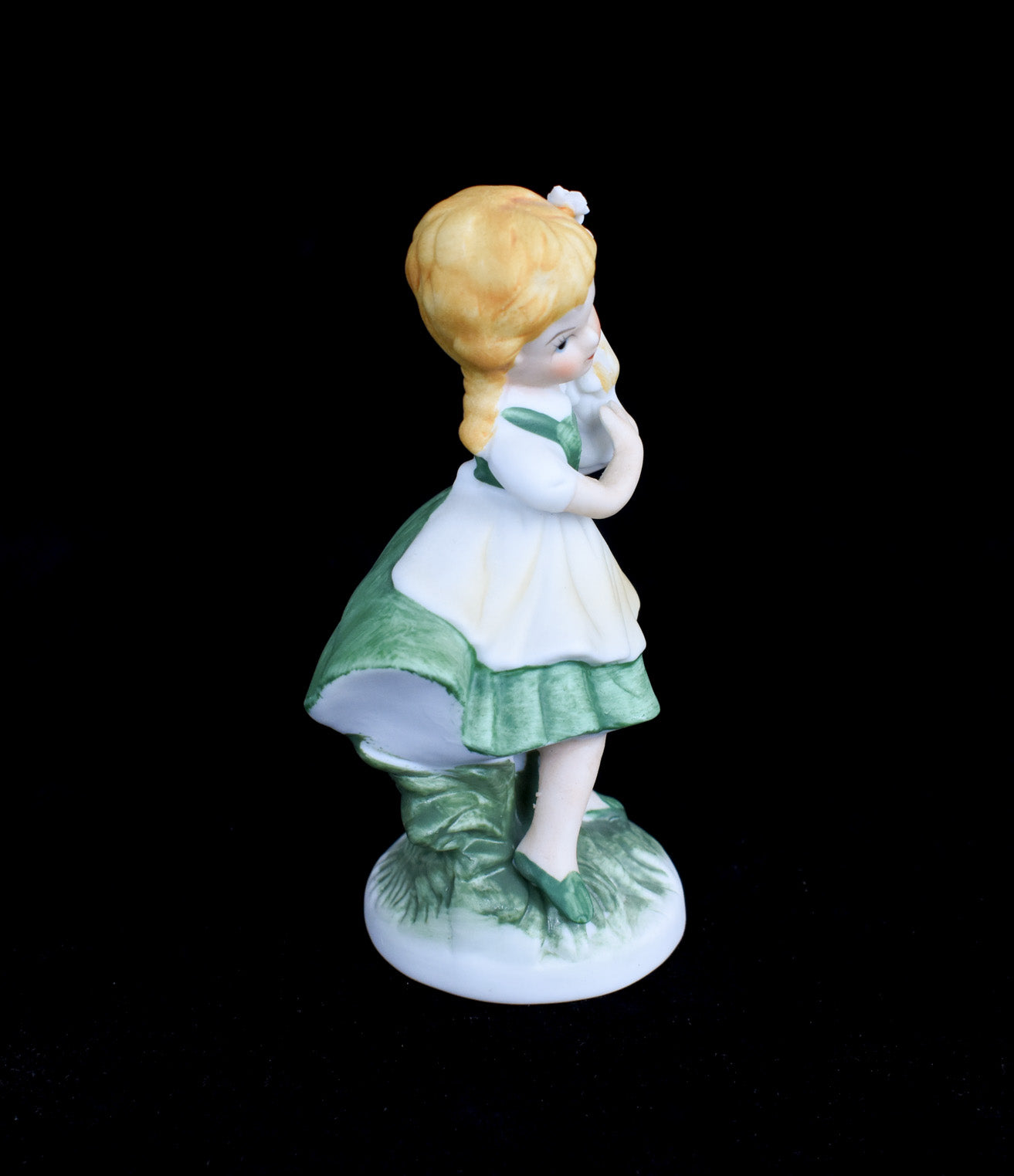 Vintage Napcoware Figurine Girl in Green & White Dress Holding Puppy C-8613 NICE