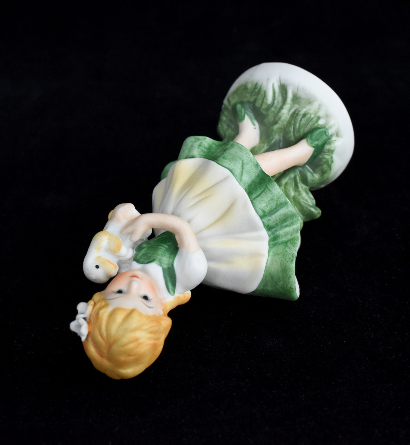Vintage Napcoware Figurine Girl in Green & White Dress Holding Puppy C-8613 NICE
