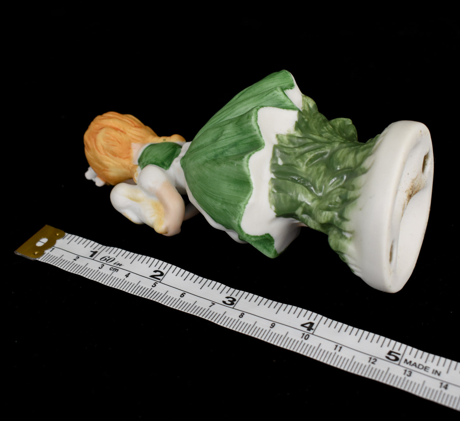 Vintage Napcoware Figurine Girl in Green & White Dress Holding Puppy C-8613 NICE