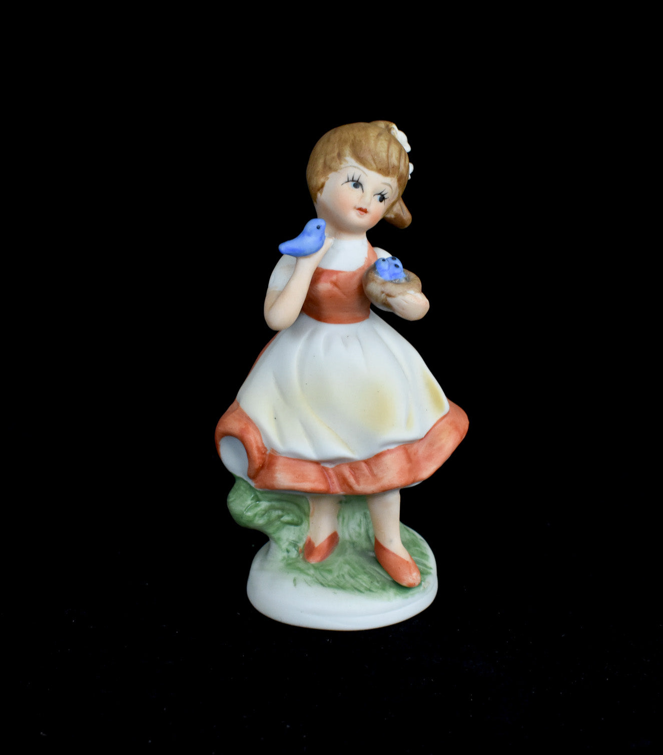 Vintage Girl with Blue Bird Figurine Napcoware Made in Poland Porcelain 5inch
