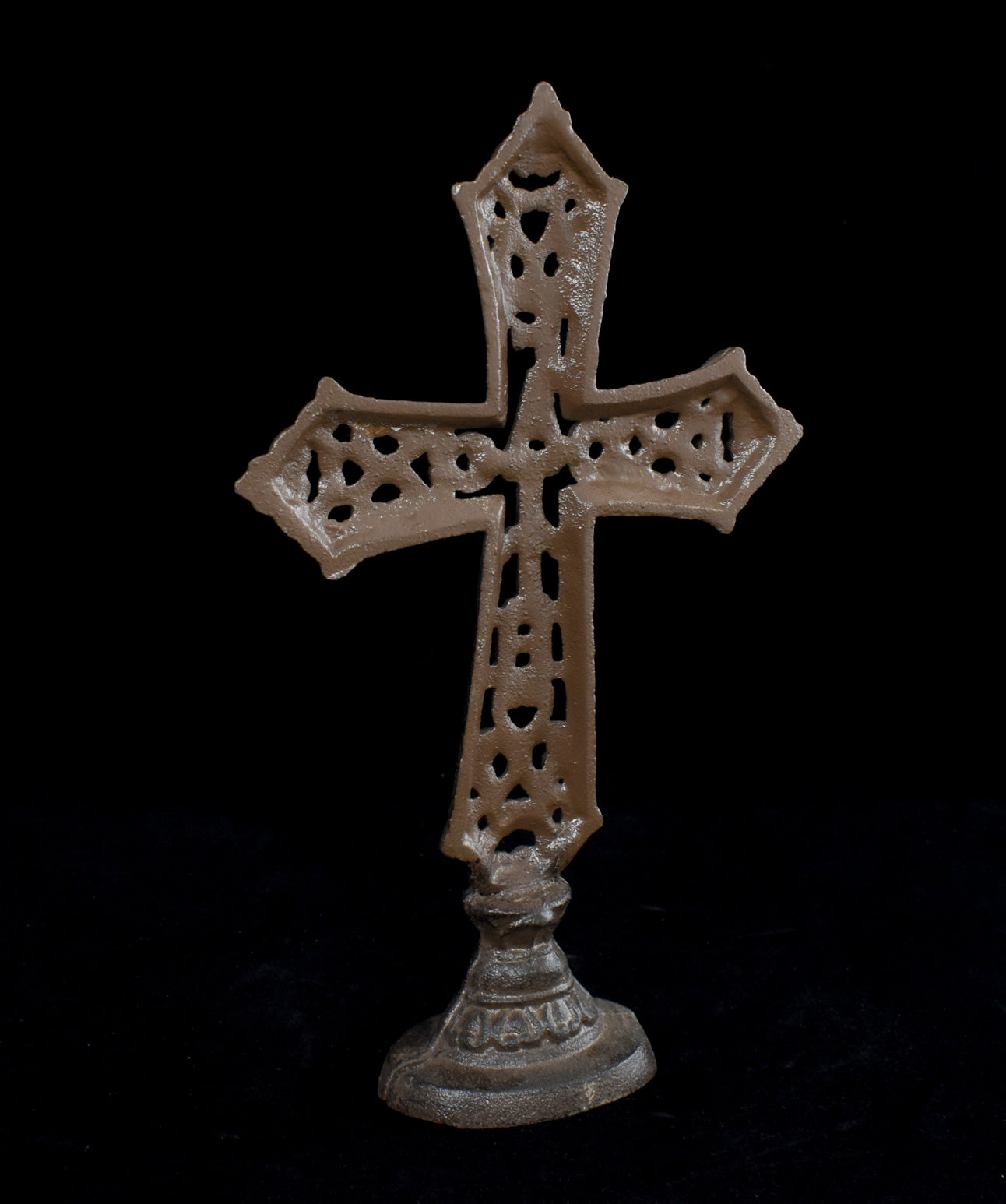 Cast Iron Cross Vintage Used Faith Rustic Brown 12inch Tall Standing