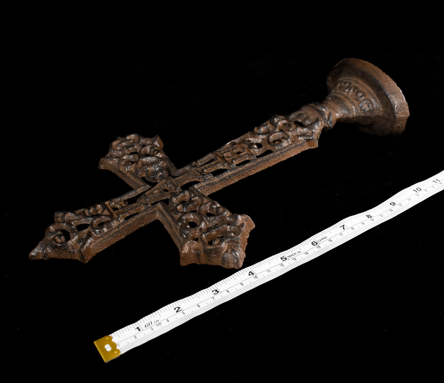 Cast Iron Cross Vintage Used Faith Rustic Brown 12inch Tall Standing