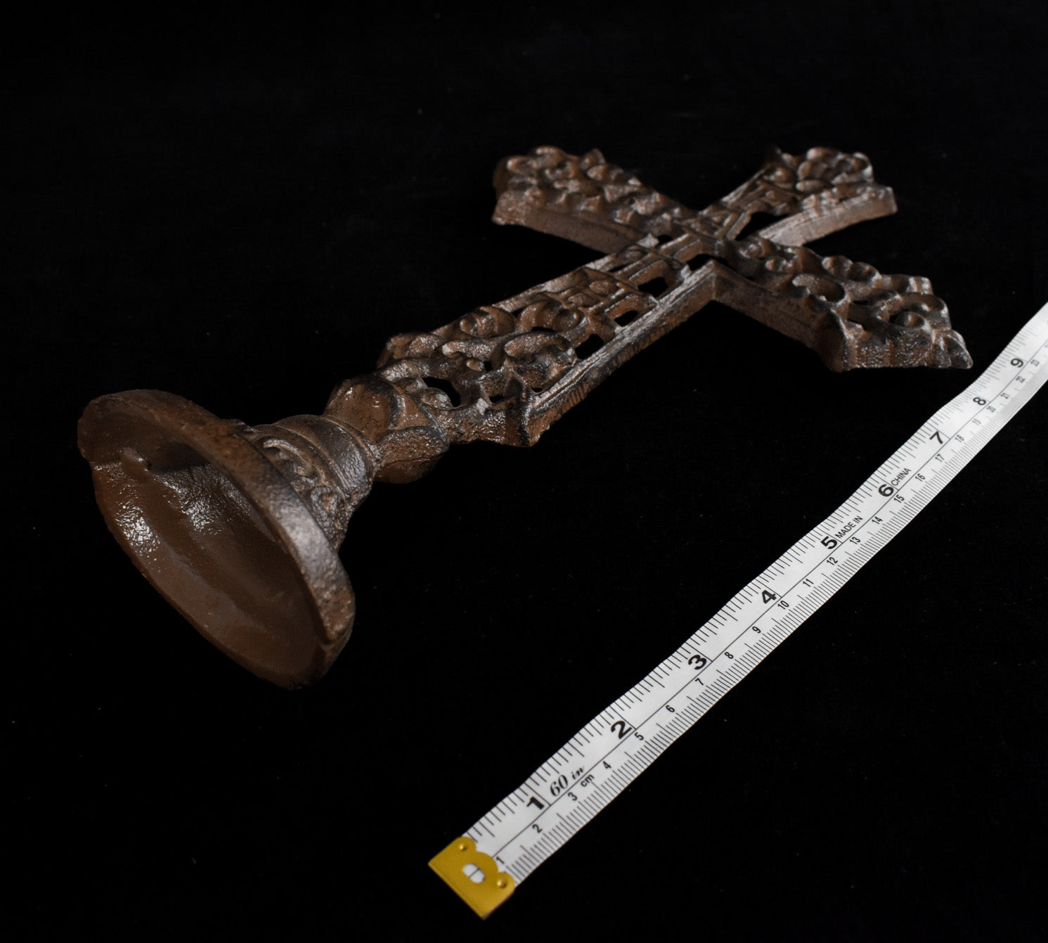 Cast Iron Cross Vintage Used Faith Rustic Brown 12inch Tall Standing
