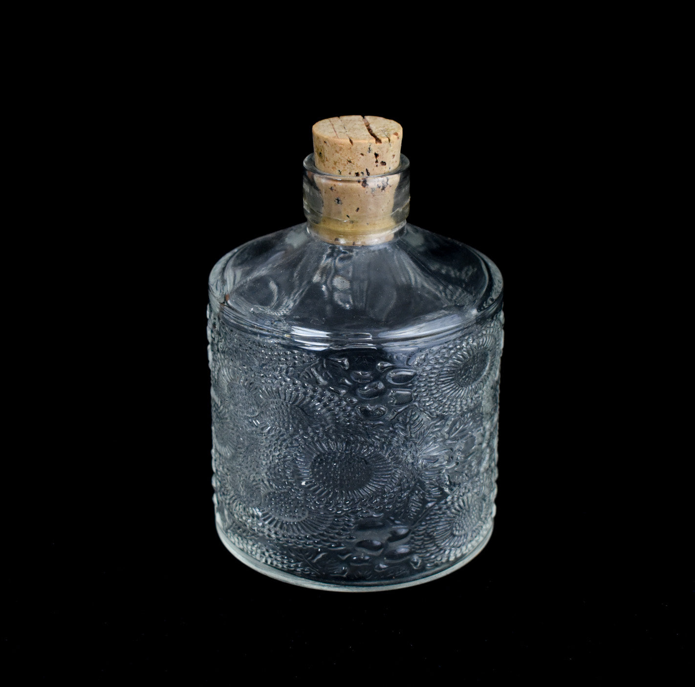 Glass Container 4  x 4 Corked Glass Bottle Used Clear Decor Piece