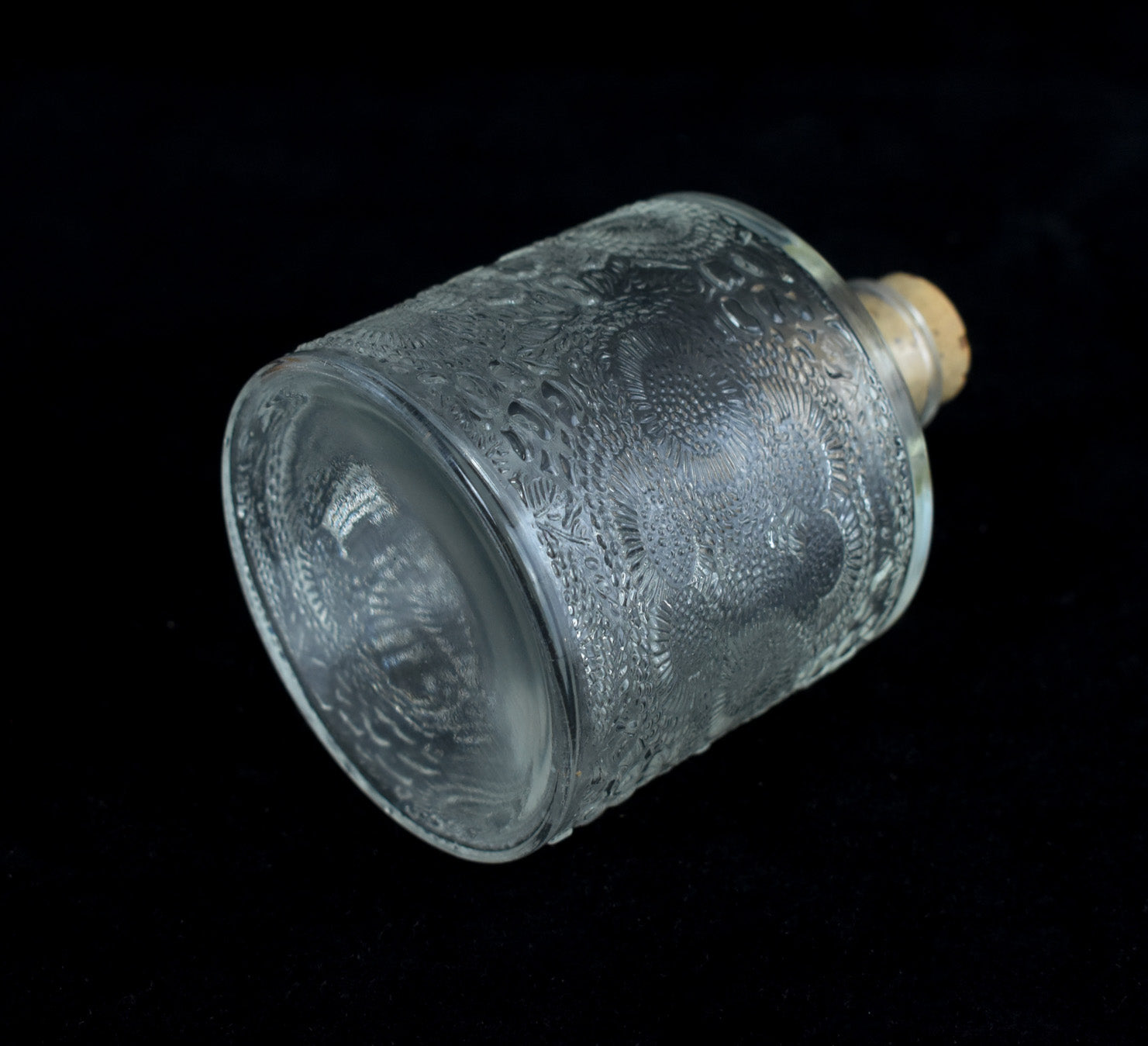 Glass Container 4  x 4 Corked Glass Bottle Used Clear Decor Piece