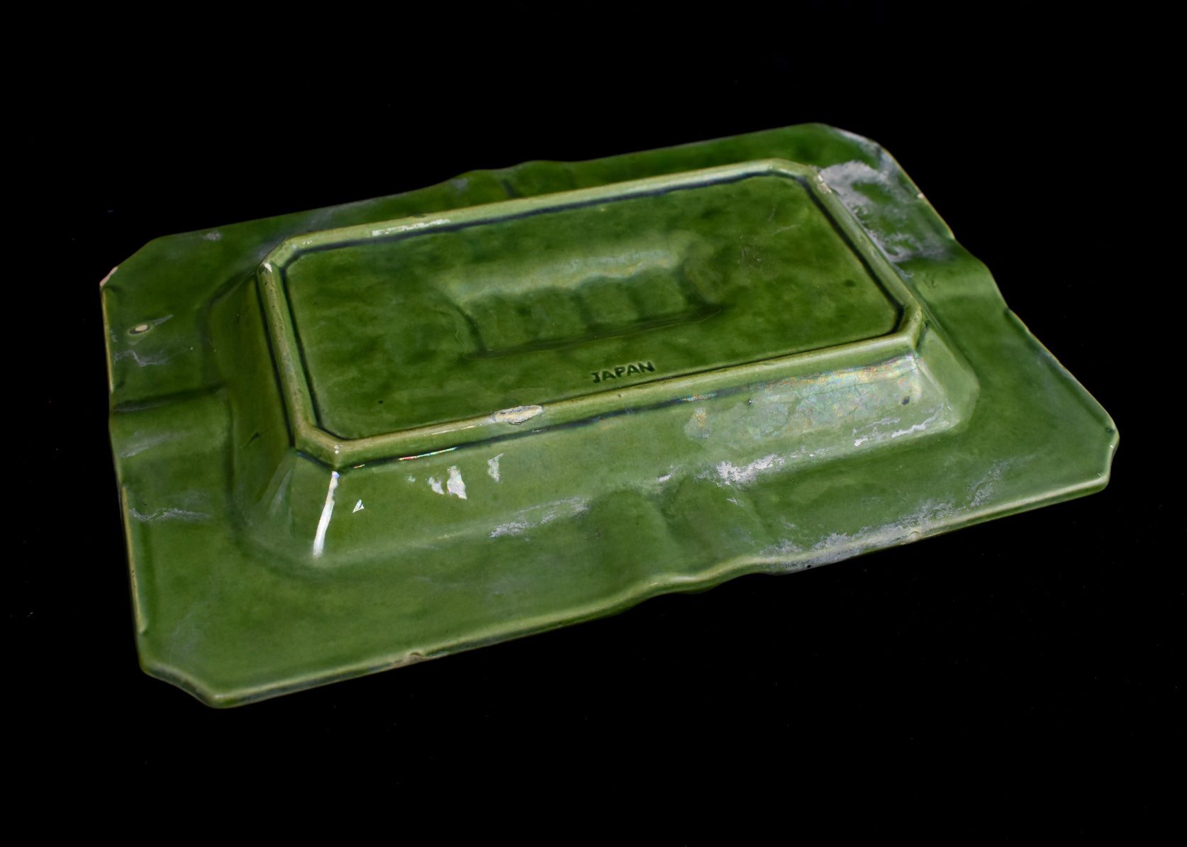 Ashtray Large Japan Made Ashtray Used 10 x 7 Leaf Green BoHo Design