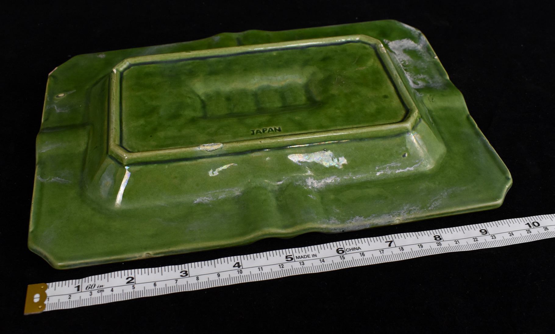 Ashtray Large Japan Made Ashtray Used 10 x 7 Leaf Green BoHo Design