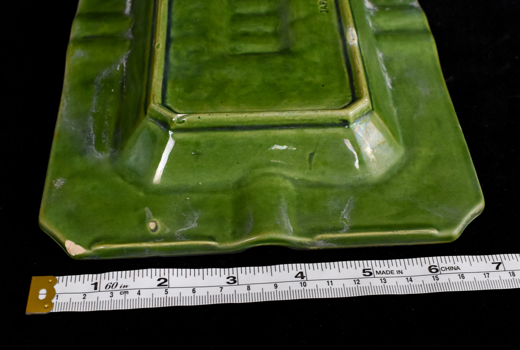 Ashtray Large Japan Made Ashtray Used 10 x 7 Leaf Green BoHo Design