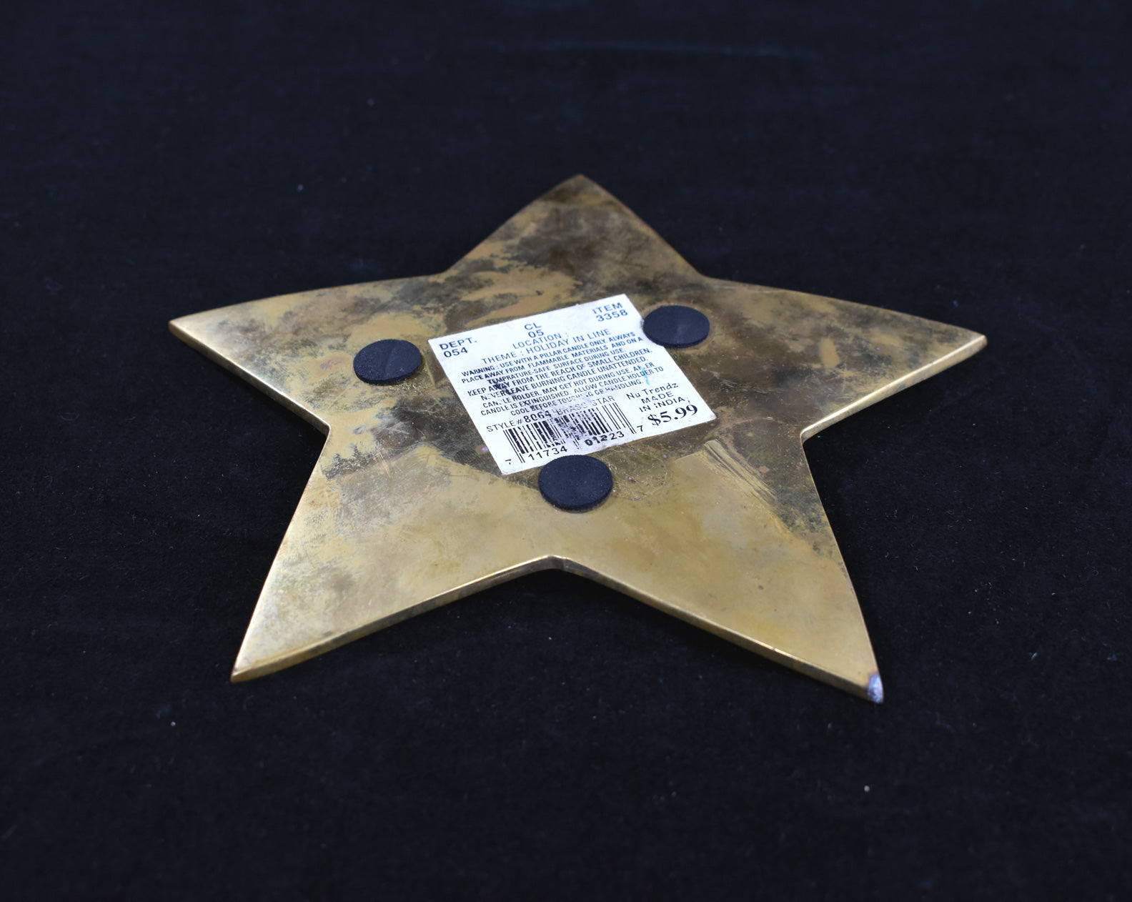 Golden Star Holiday Candle Placement Plate Brass Star Used