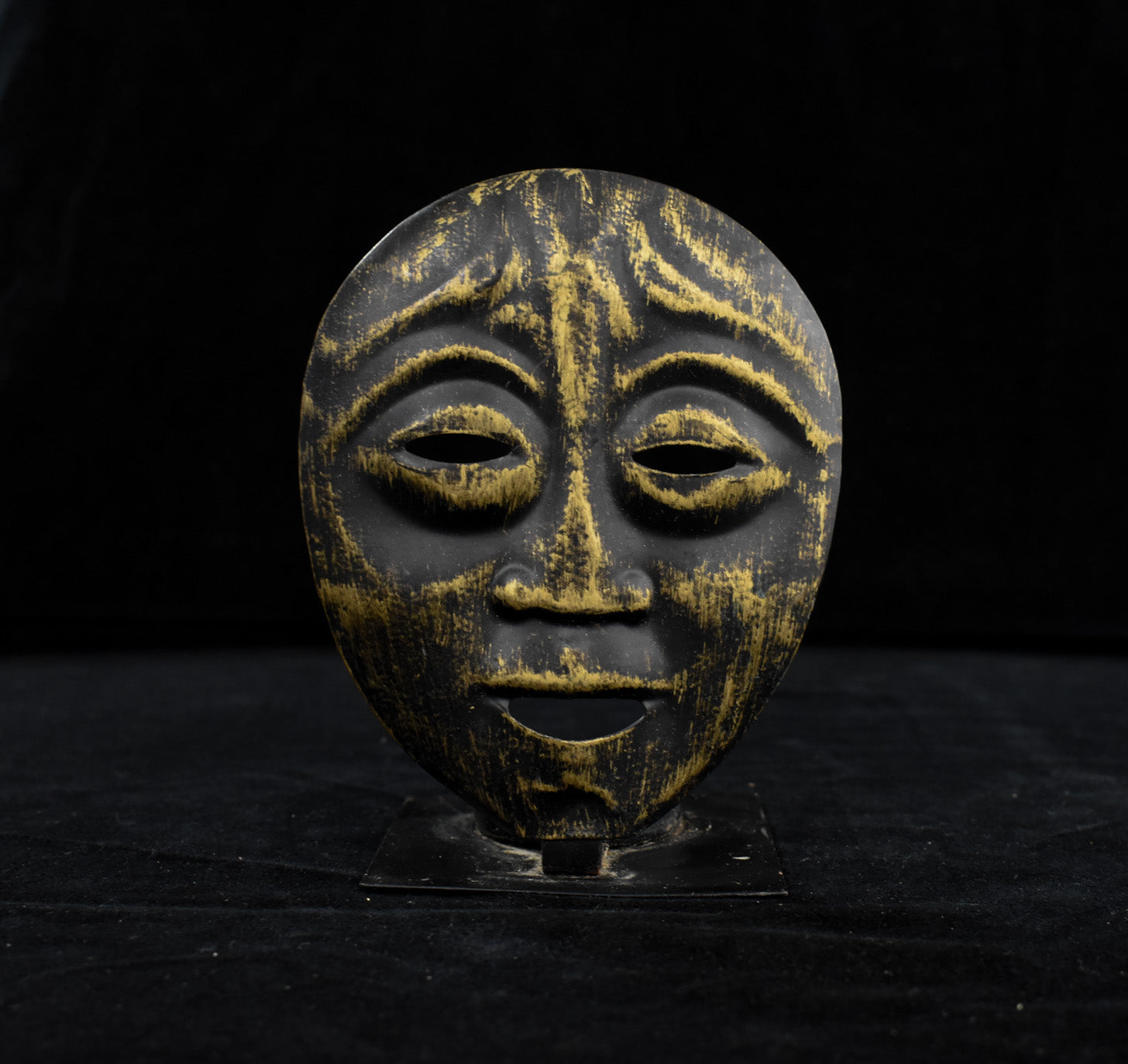 Golden Face Candle Holder Metal Small Candle Placement Piece Used