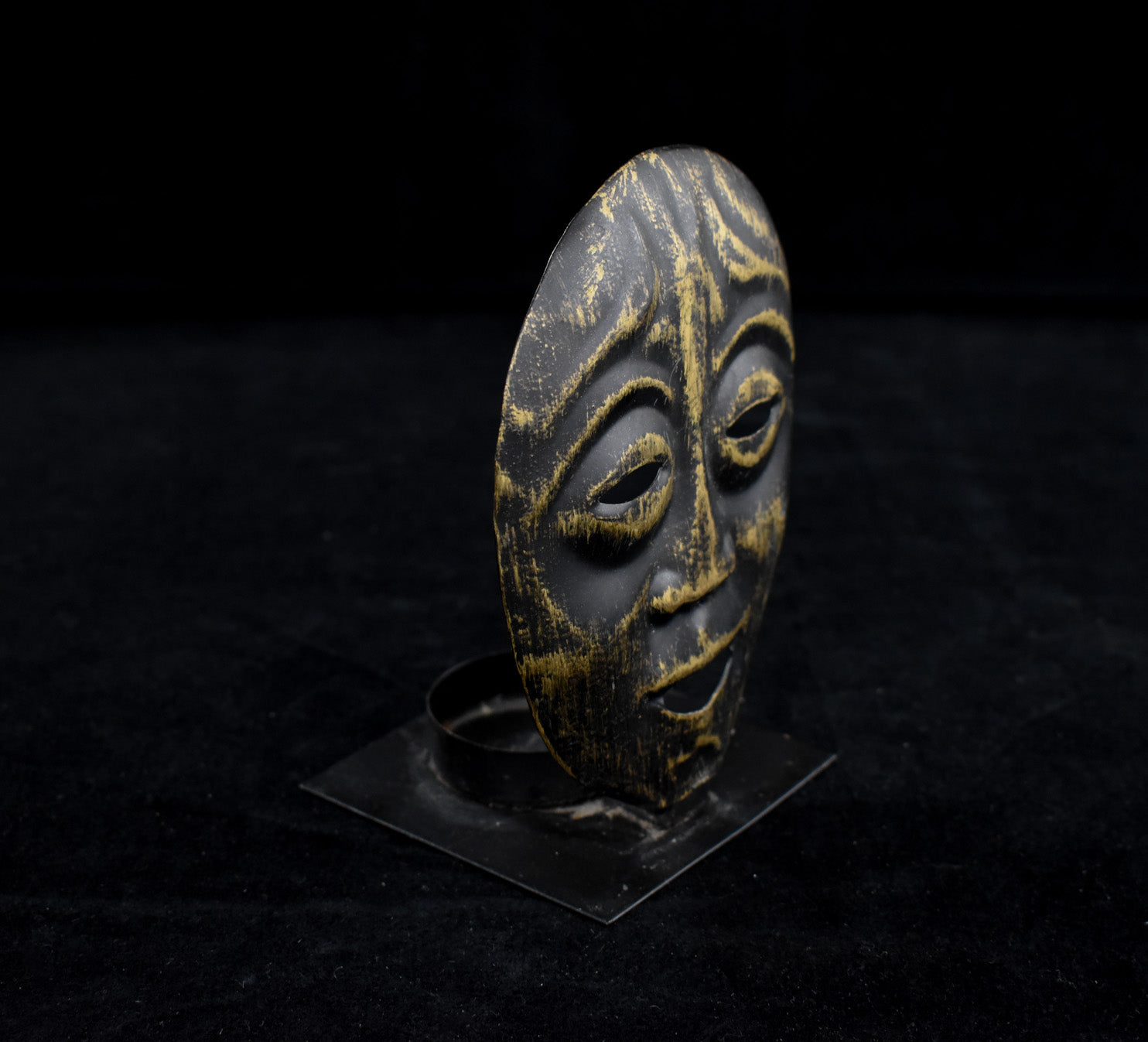 Golden Face Candle Holder Metal Small Candle Placement Piece Used