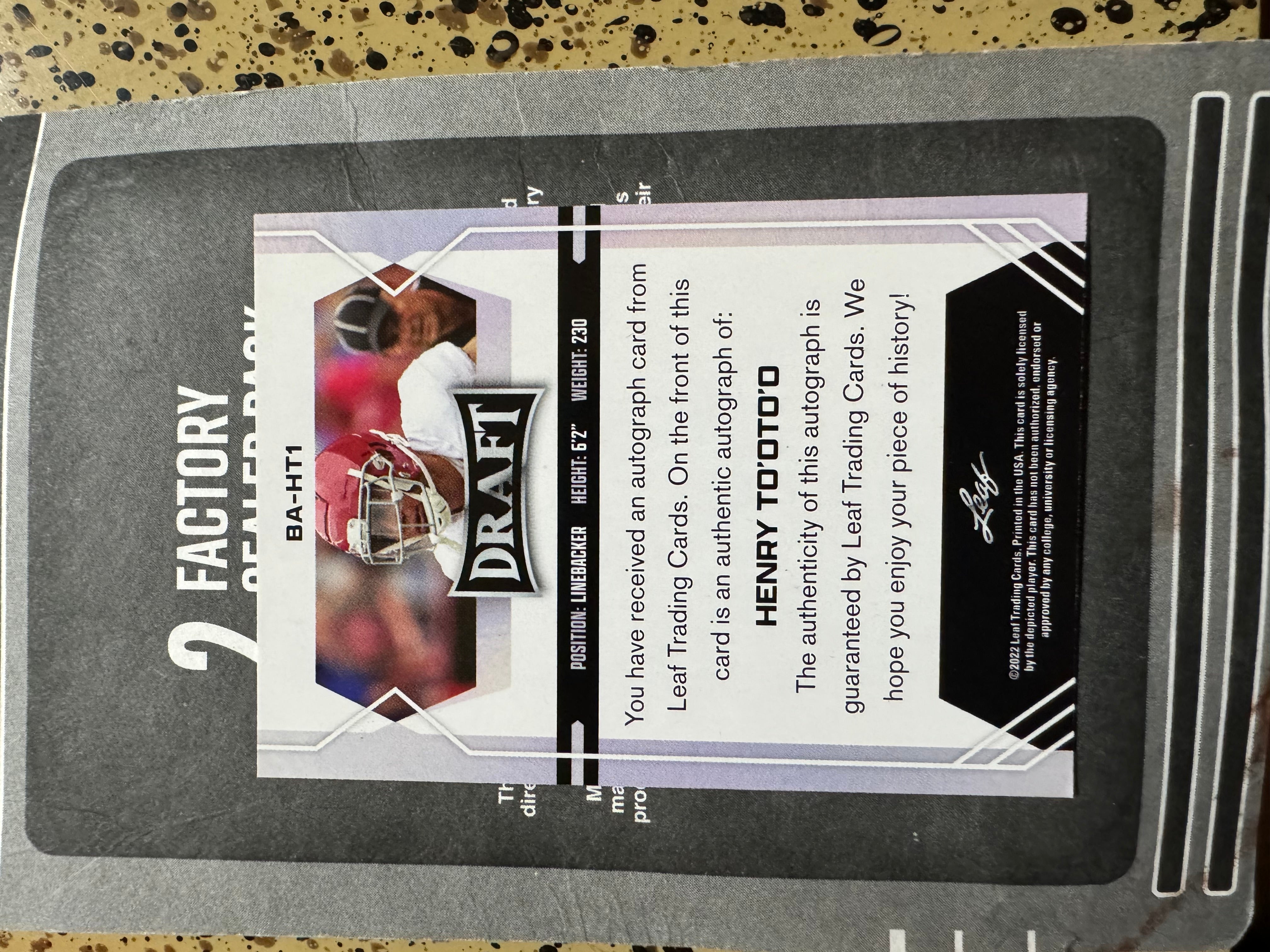 2022 Leaf Draft - Autographs Red #BA-HT1 Henry To'Oto'O (AU, RC) Signed