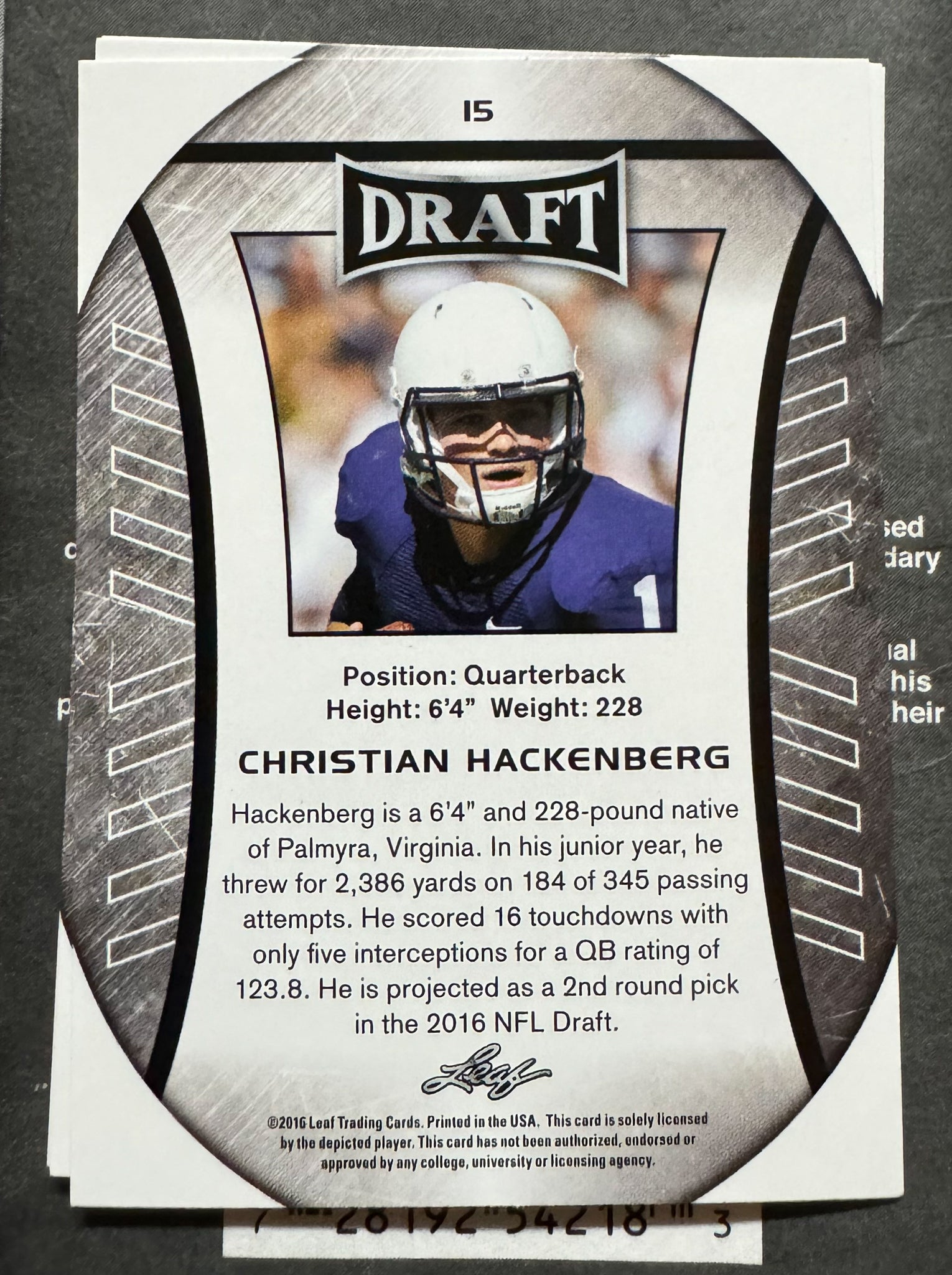 Christian Hackenberg 2016 Leaf Draft Gold #15